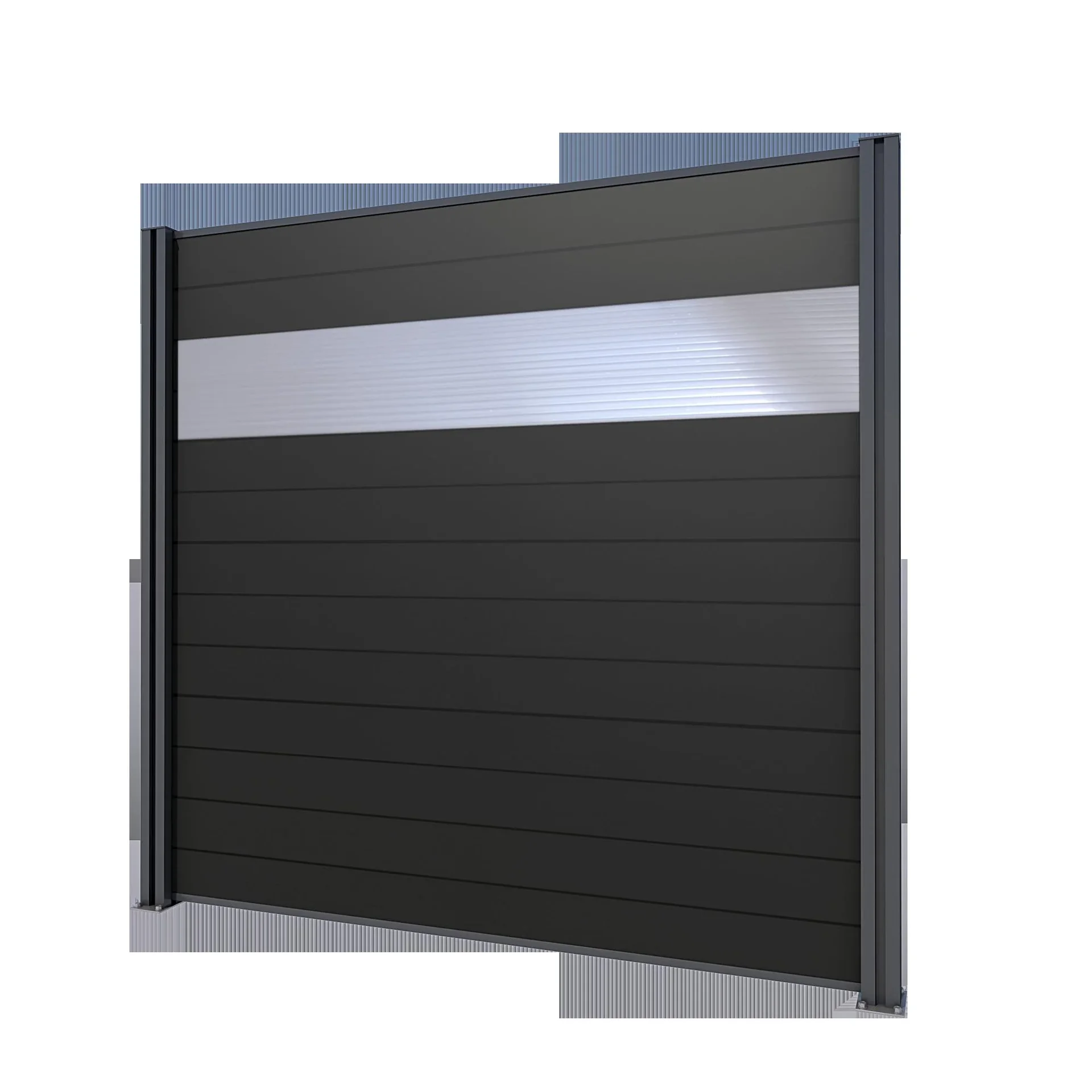 Sichtschutz Grundelement, anthrazit, 2,02 x 1,86 m, WPC Dielen grau / Polycarbonat Paneele - 0