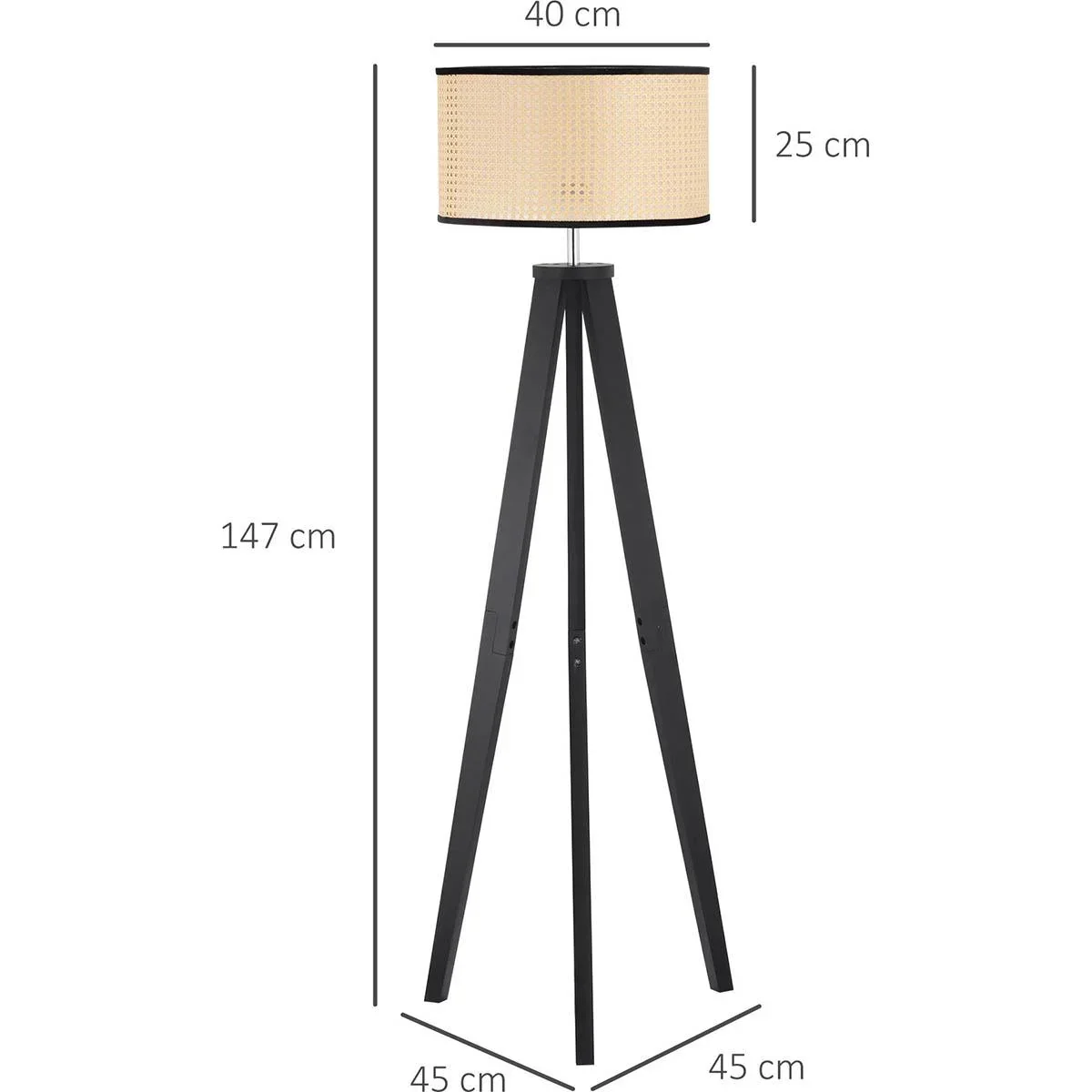 Stehlampe Wohnzimmer Tripod Stehleuchte 40W moderne Standleuchte mit E27 Fassung Holzfuß für Schlafzimmer Büro Schwarz+G - 2