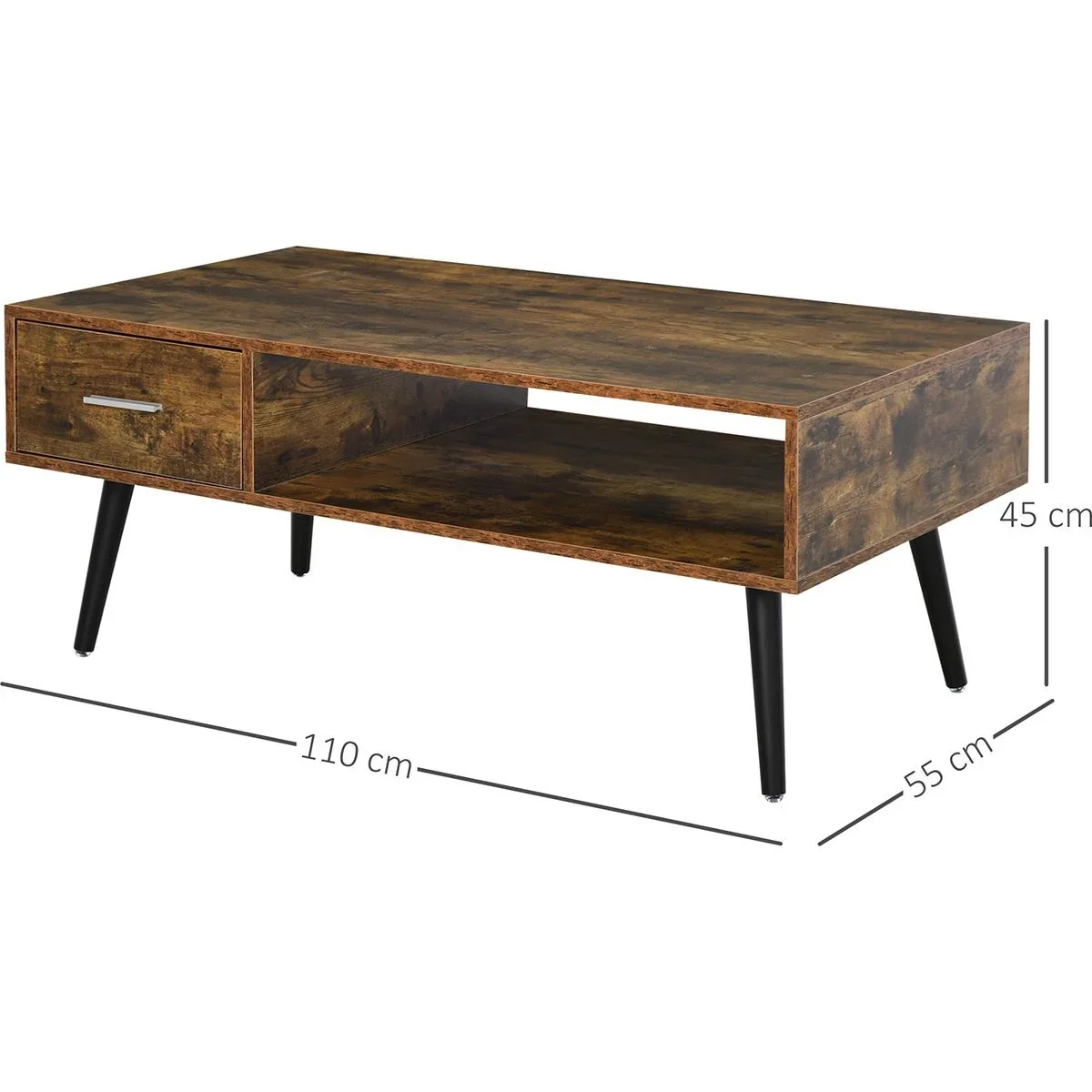 Couchtisch im Vintagestil vintageholzfarbig, schwarz - 4