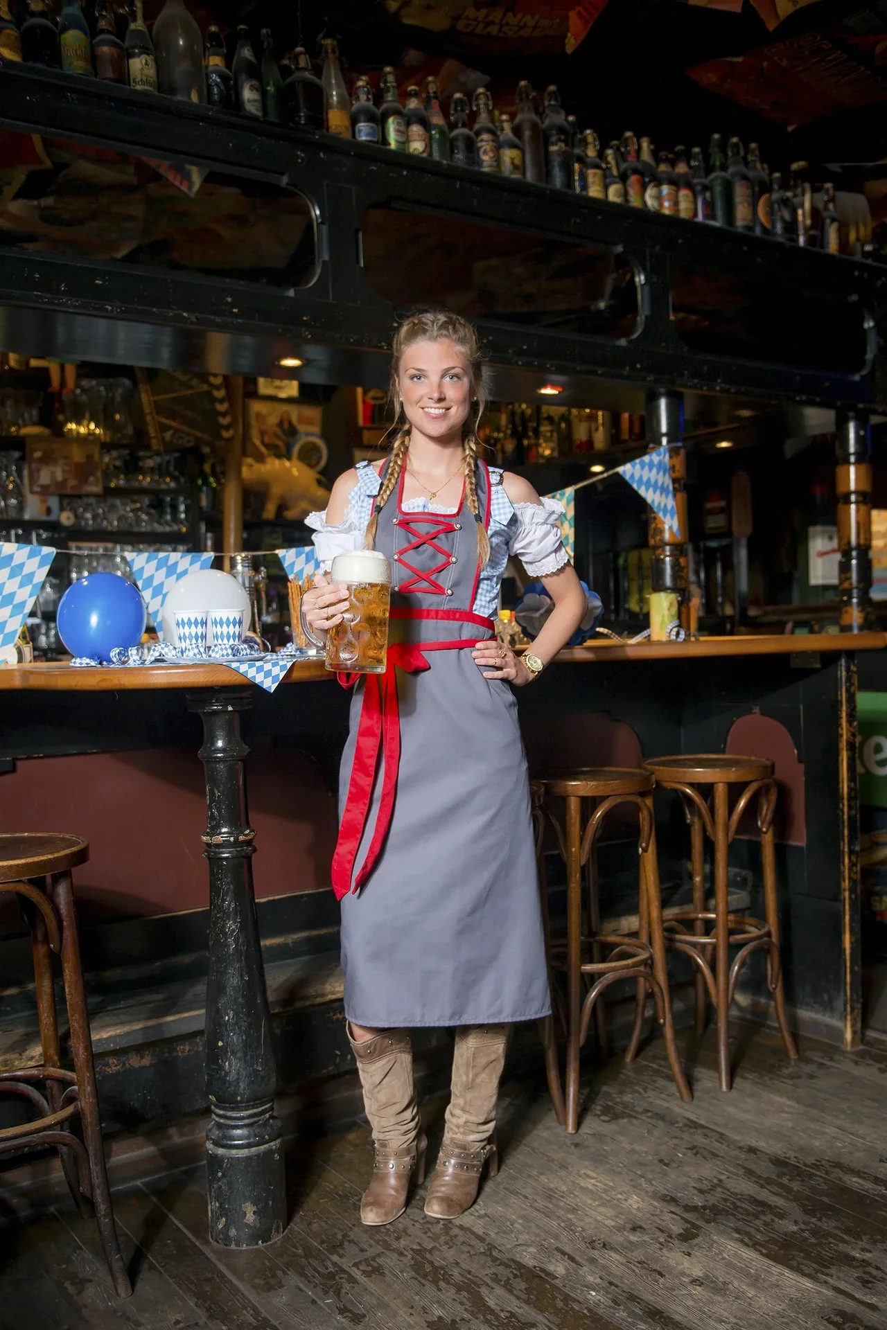 Schürze für Damen, Farbe grau/rot, Einheitsgröße - 0