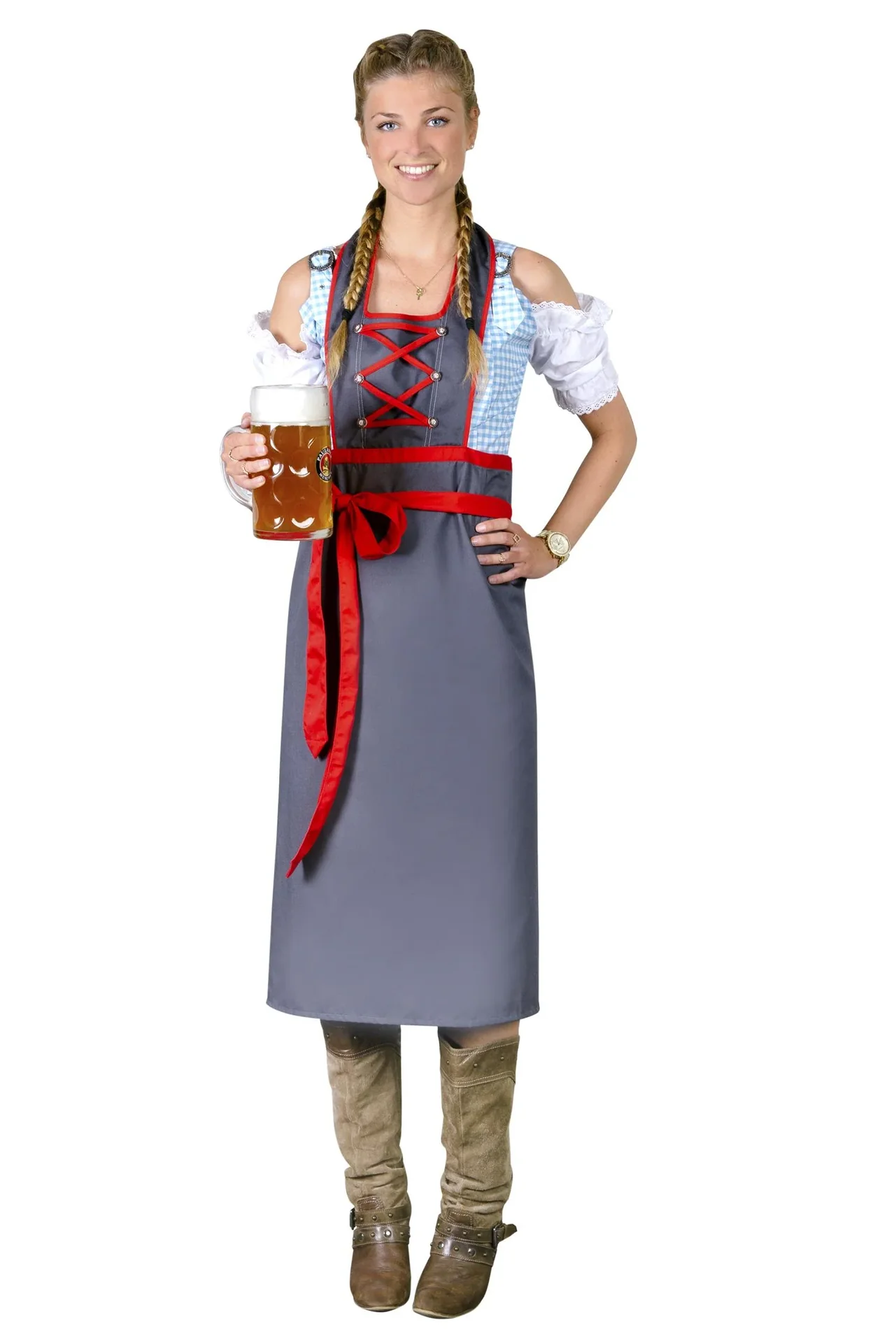 Schürze für Damen, Farbe grau/rot, Einheitsgröße - 1