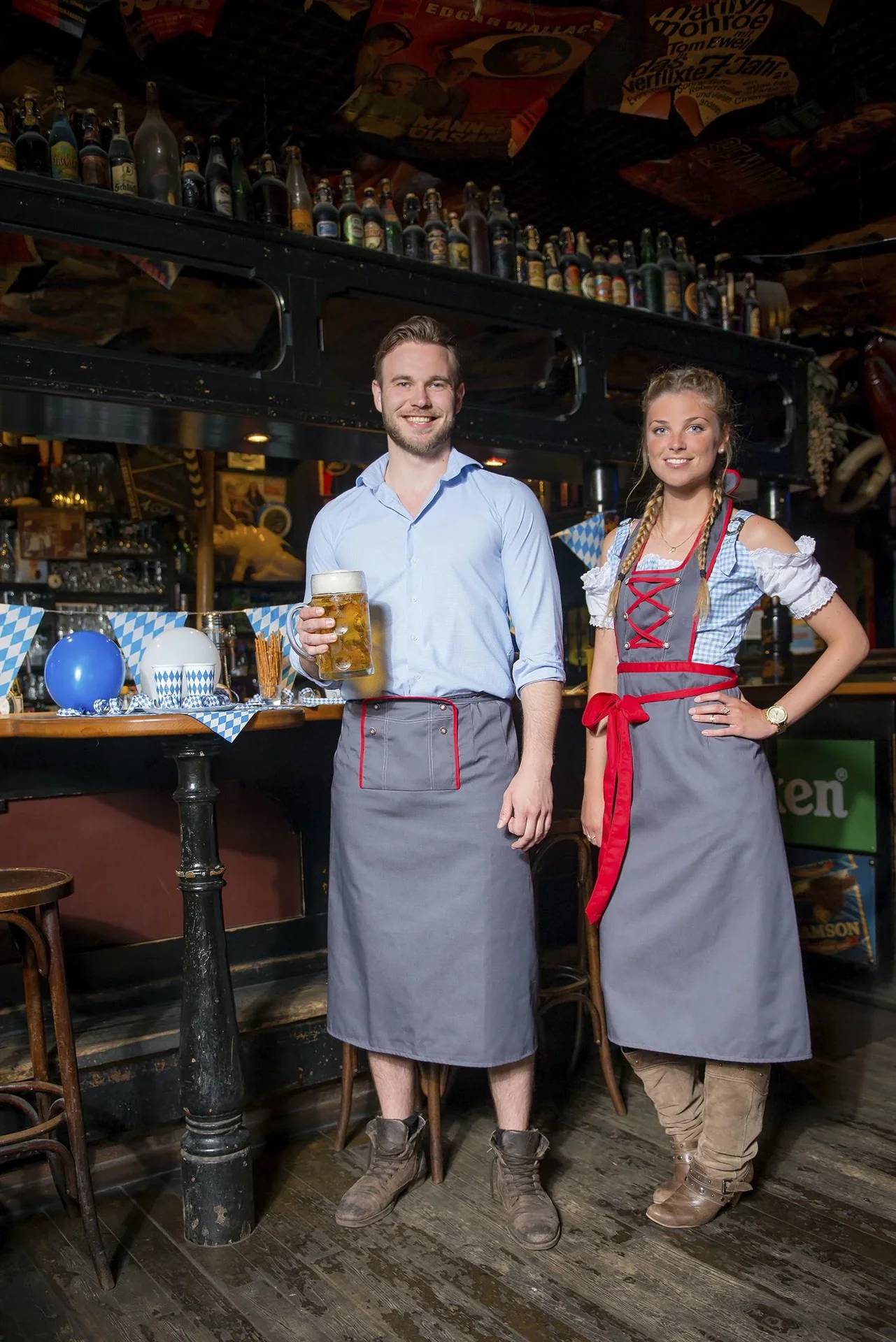 Schürze für Damen, Farbe grau/rot, Einheitsgröße - 2
