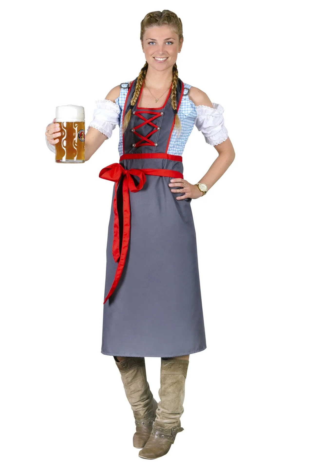 Schürze für Damen, Farbe grau/rot, Einheitsgröße - 8