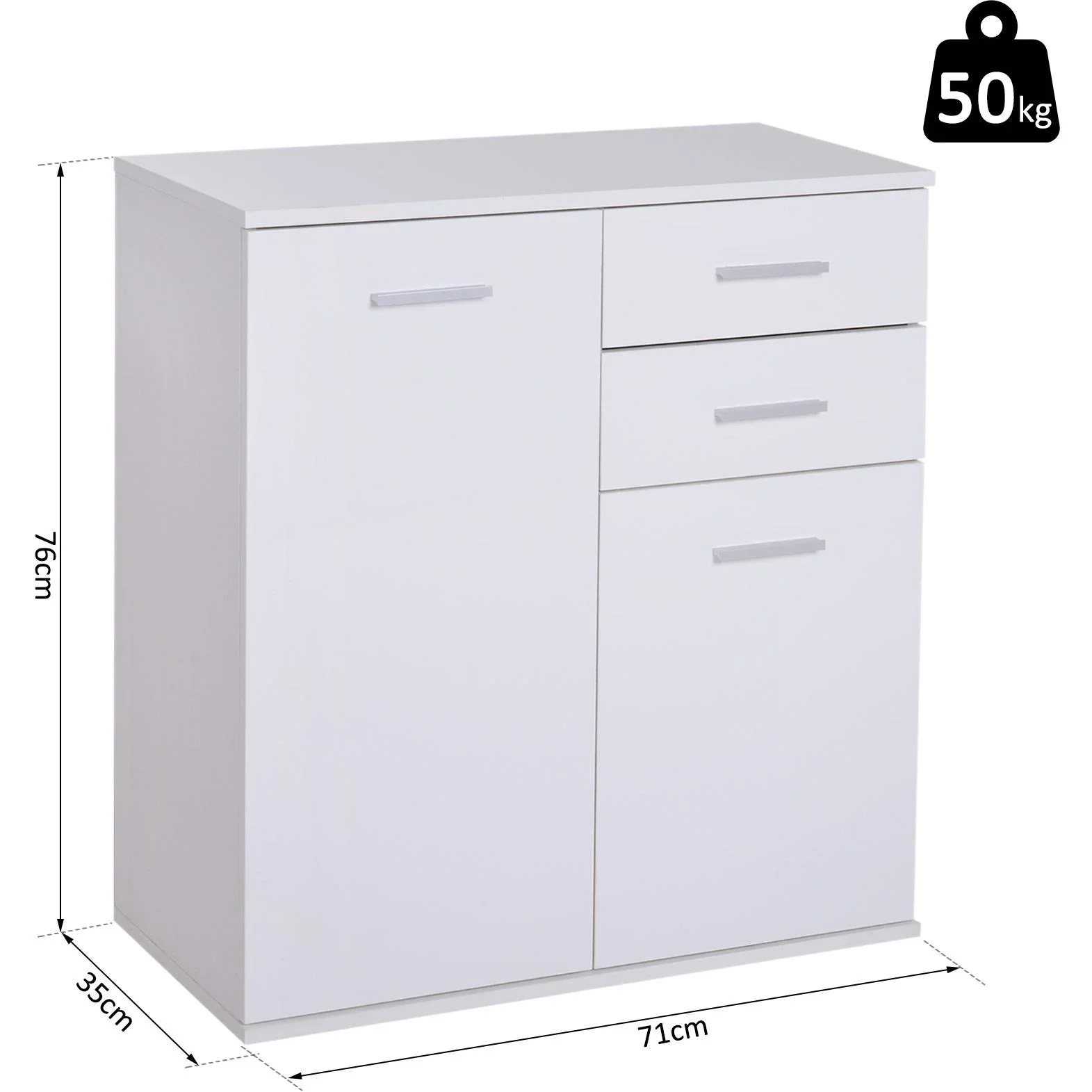 Kommode Standschrank Sideboard Schubladenkommode Beistellschrank verstellbar Fach mit 2 Schubladen Weiß 71 x 35 x 76 cm - 3