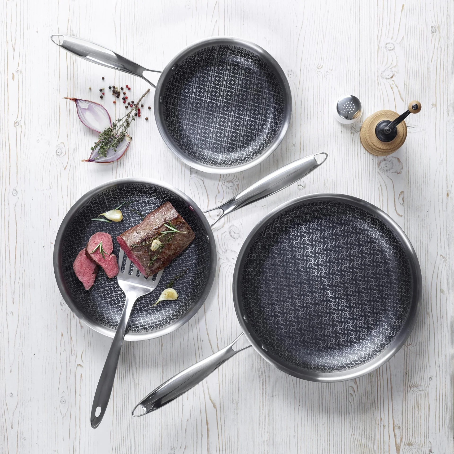 Bratpfanne 20 cm TriPly Edelstahl - kratzfeste Wabenstruktur! Ohne Anhaften! - 1