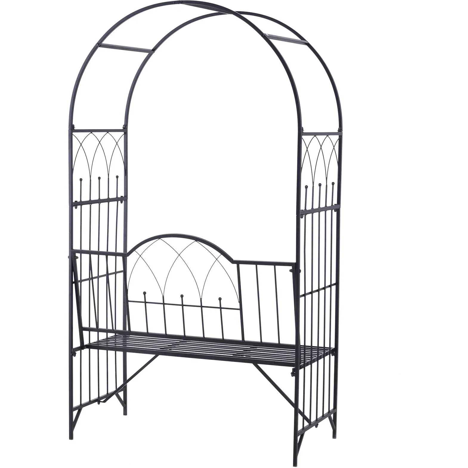Rosenbogen mit Bank Rosenbank Laubenbank Philosophenbank Gartenbank Metall Schwarz 115 x 59 x 203 cm - 4