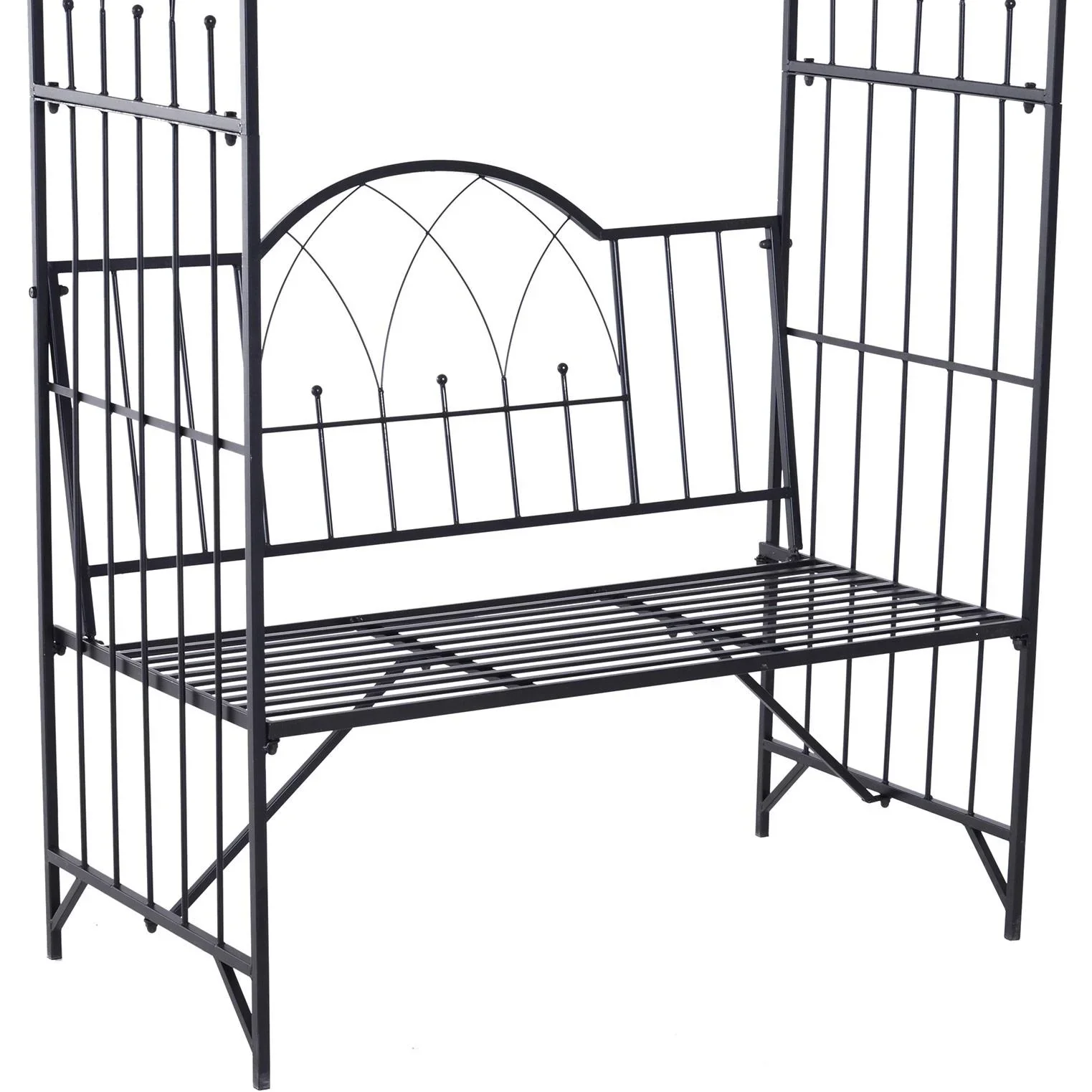 Rosenbogen mit Bank Rosenbank Laubenbank Philosophenbank Gartenbank Metall Schwarz 115 x 59 x 203 cm - 5