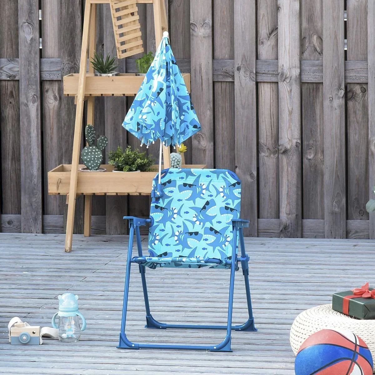 Kinder-Campingstuhl mit Sonnenschirm Kinder-Strandstuhl Klappstuhl für 1-3 Jahre leichte Gewicht Metall Blau 39 x 39 x 5 - 0