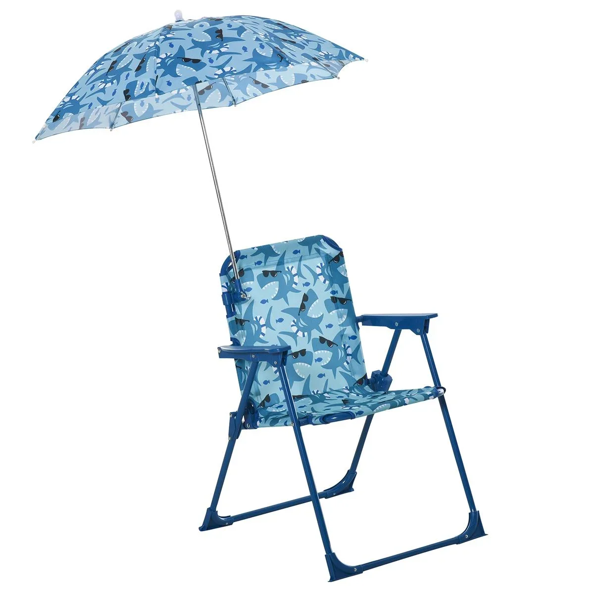 Kinder-Campingstuhl mit Sonnenschirm Kinder-Strandstuhl Klappstuhl für 1-3 Jahre leichte Gewicht Metall Blau 39 x 39 x 5 - 2