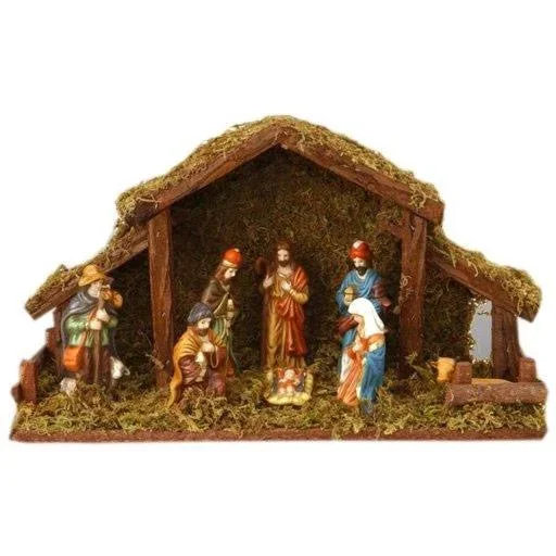 Weihnachtskrippe mit Beleuchtung - Batteriebetrieben - 39 x 15 x 22,5 cm - 0