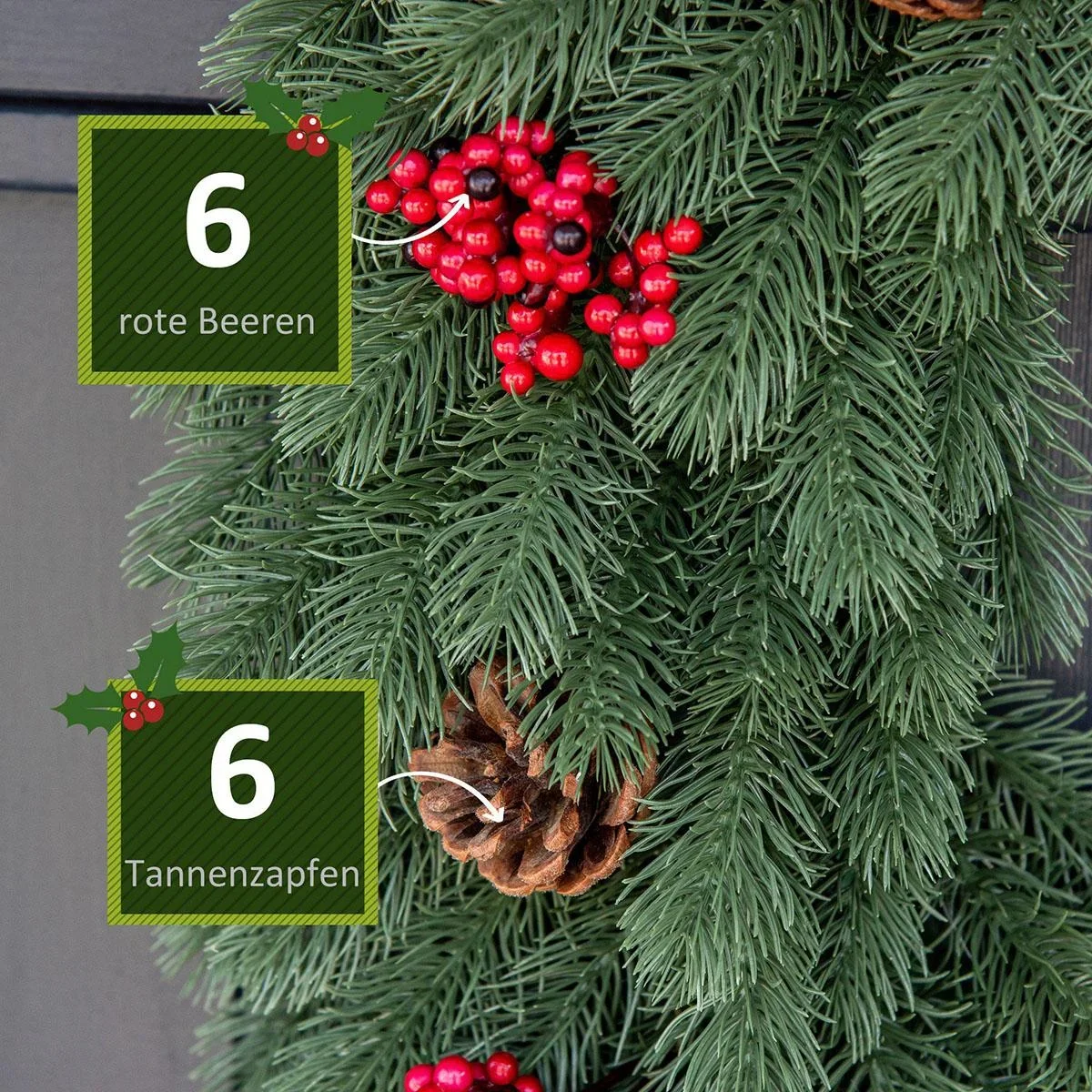 Tannenkranz Türkranz Weihnachtskranz Rückseite mit aufhänge Öse PE Grün Ø60 x 8 cm Weihnachten 60 cm | Aosom.de - 0