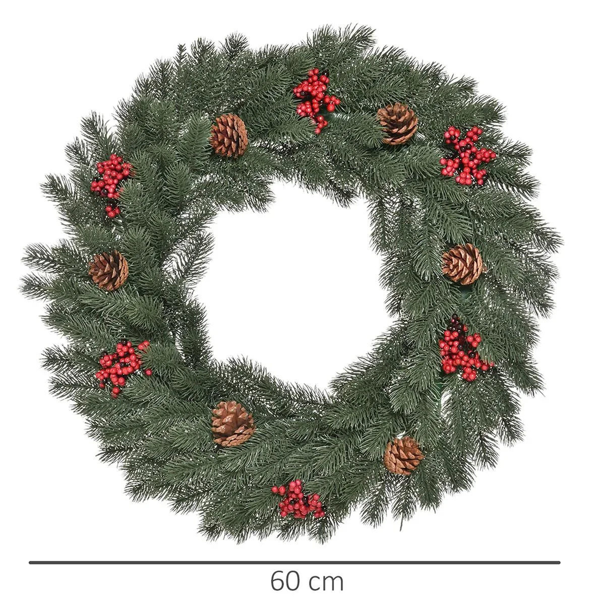 Tannenkranz Türkranz Weihnachtskranz Rückseite mit aufhänge Öse PE Grün Ø60 x 8 cm Weihnachten 60 cm | Aosom.de - 3