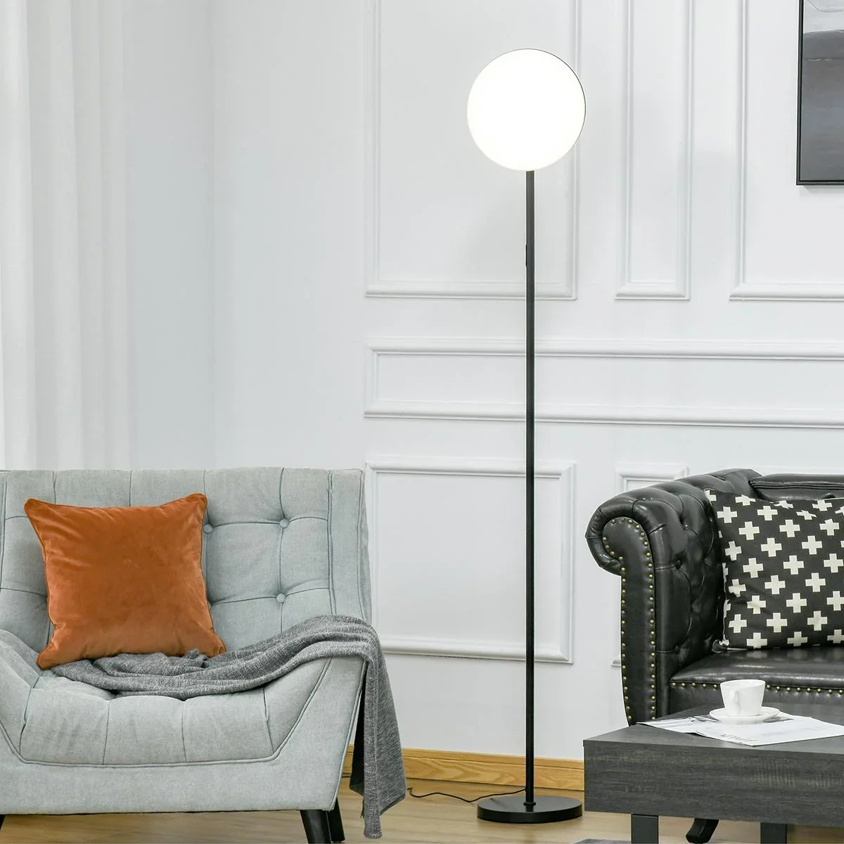 Stehlampe mit LED um 90 Grad verstellbar abnehmbarer Lichtmast Lampe Metall Acryl Schwarz Ø28 x 171,5 cm - 0