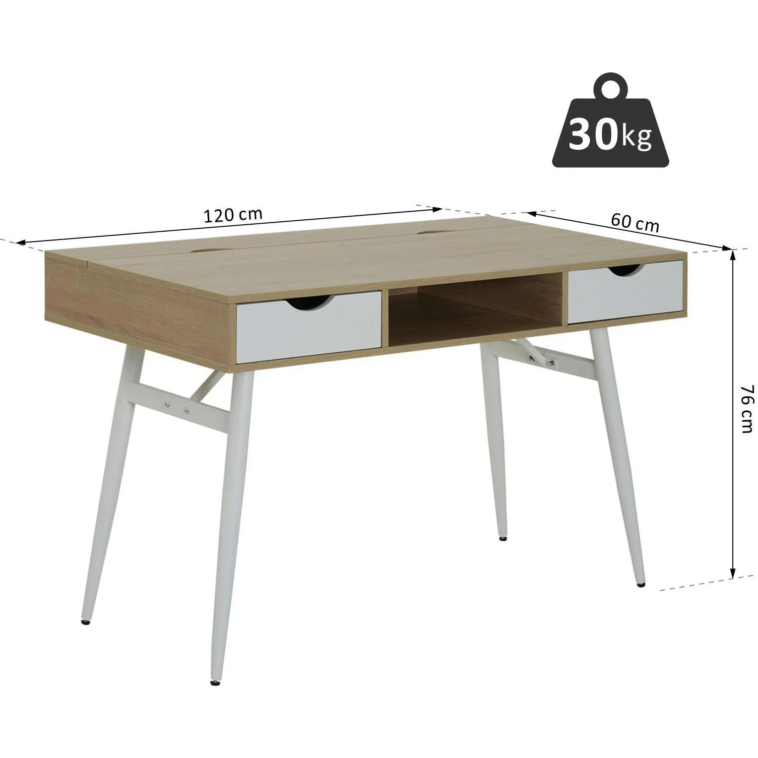 Schreibtisch PC-Tisch Bürotisch Arbeitstisch Computertisch mit 2 Schubladen 120 x 60 x 76 cm - 3
