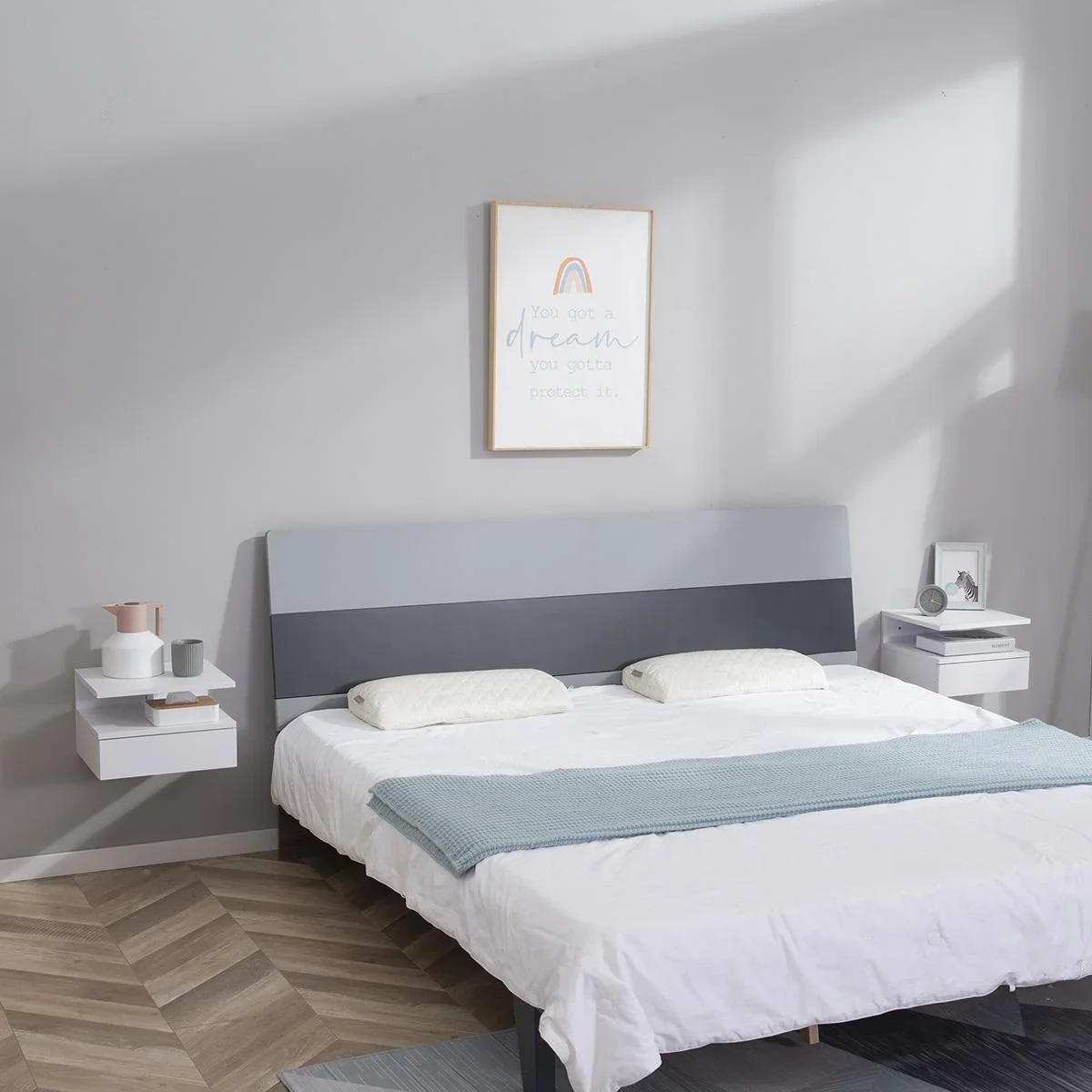 2 tlg. Wandnachttische Nachttisch Wandschrank mit Schublade Schwimmendes Design Schlafzimmer Nachtkommode Beistelltisch - 2