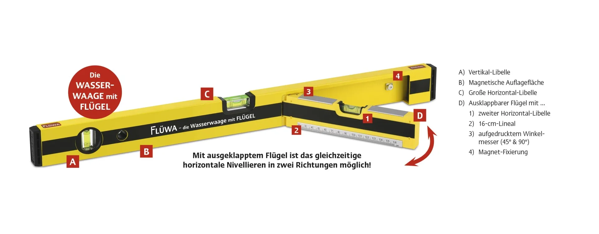 FLÜWA Wasserwaage mit Flügel, 60 cm - 8
