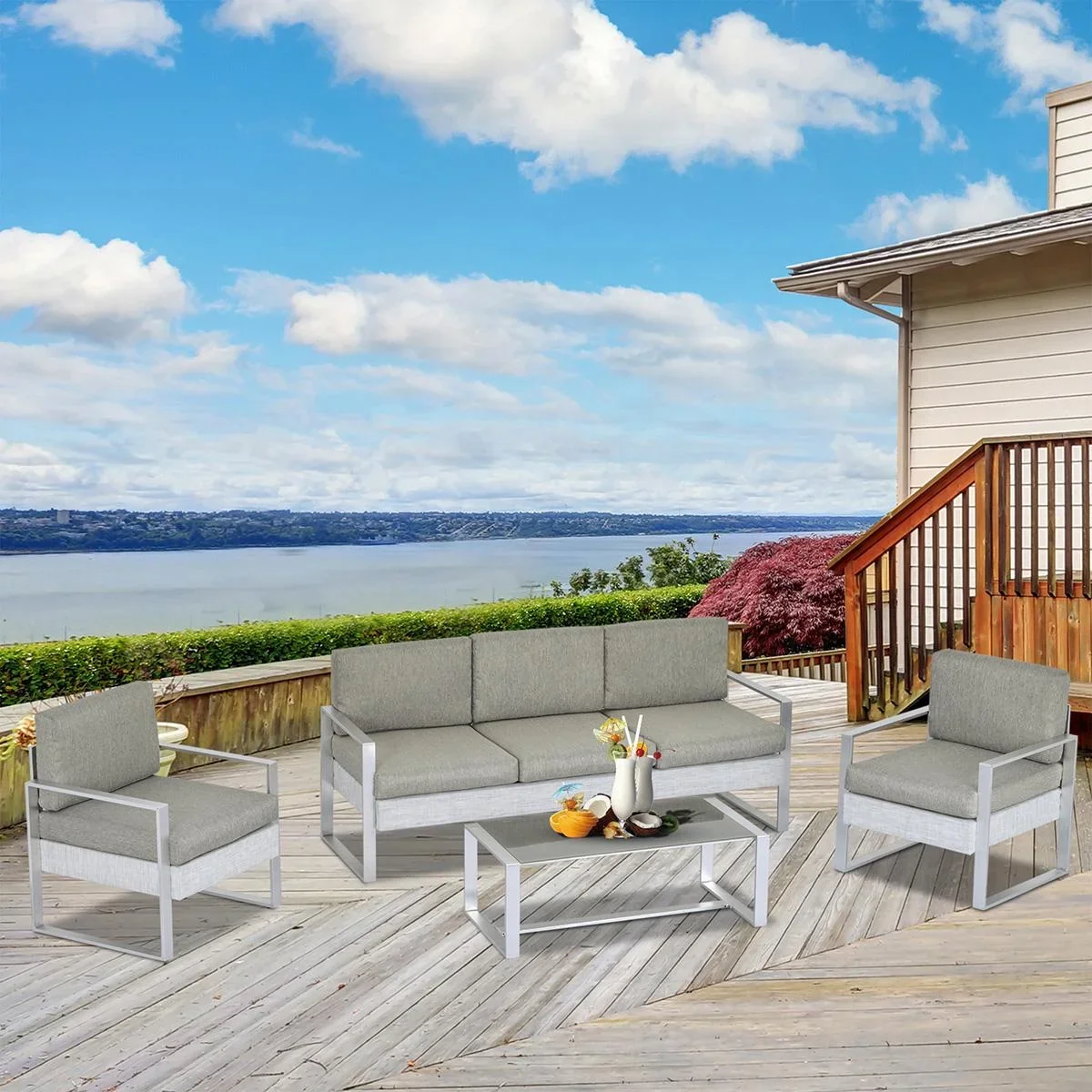 4-TLG. Gartenmöbel Gartensofa Set Garten-Lounge-Set mit Rückenlehne und Armlehne Metalldrehverfahren Garten Garnitur Sit - 2