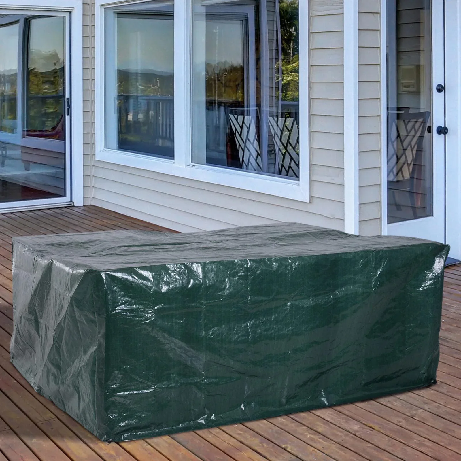 Abdeckplane Schutzhülle Gartenmöbel Abdeckhaube Wasserdicht UV-Schutz Rechteckig PE Grün 235 x 190 x 90 cm - 0
