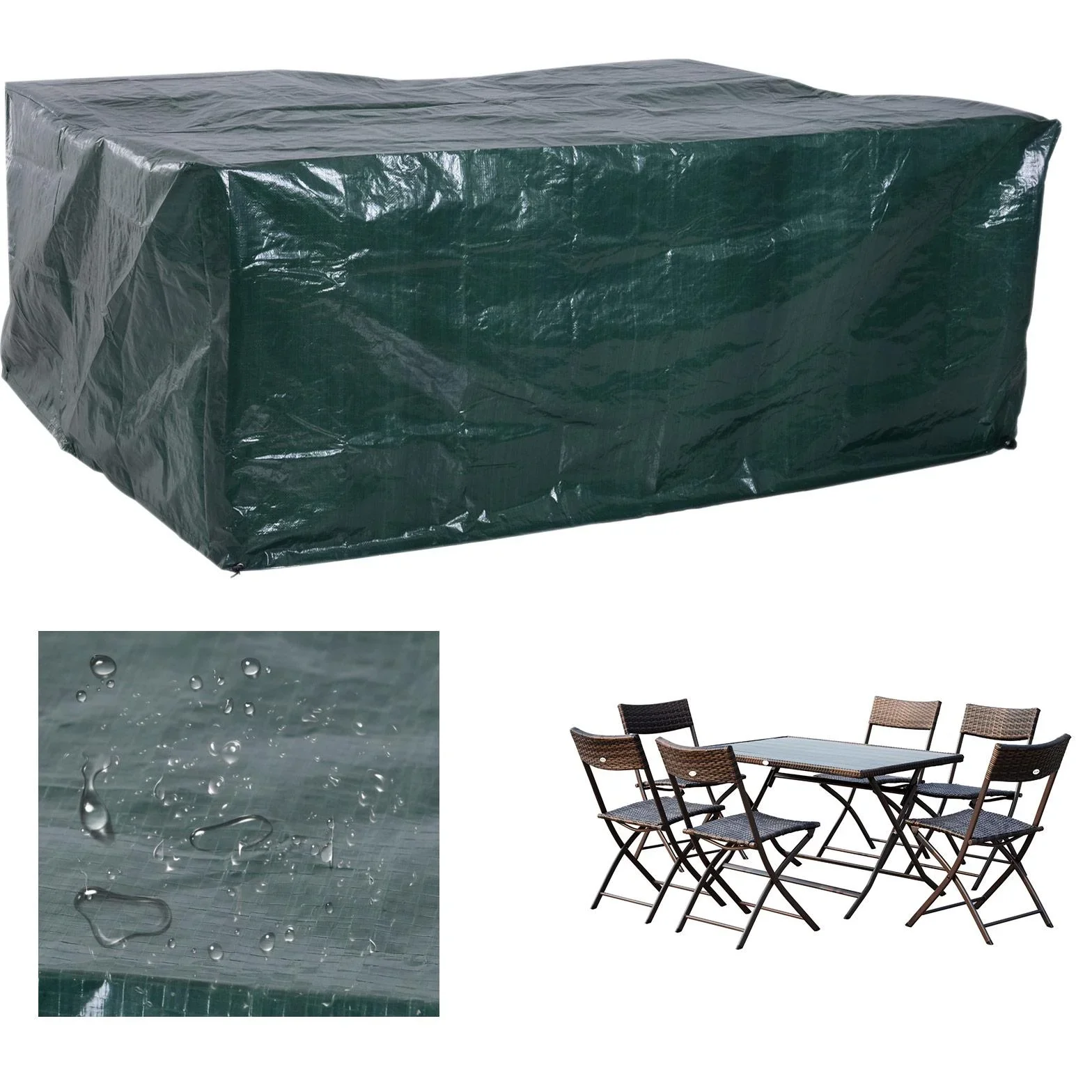 Abdeckplane Schutzhülle Gartenmöbel Abdeckhaube Wasserdicht UV-Schutz Rechteckig PE Grün 235 x 190 x 90 cm - 7