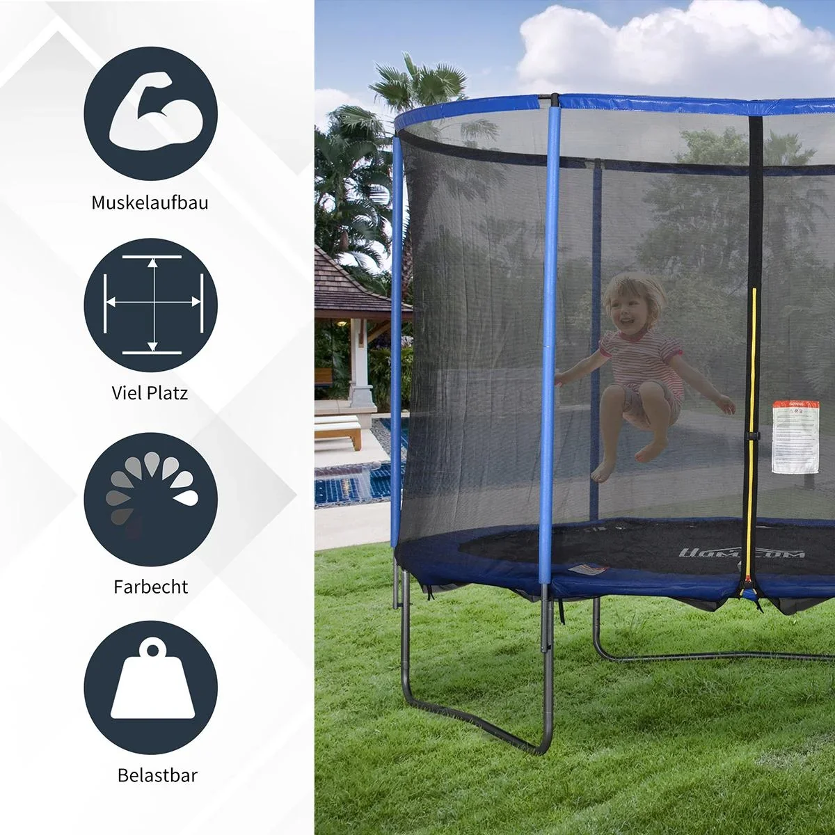 Trampolin mit Sicherheitsnetz blau, schwarz - 2