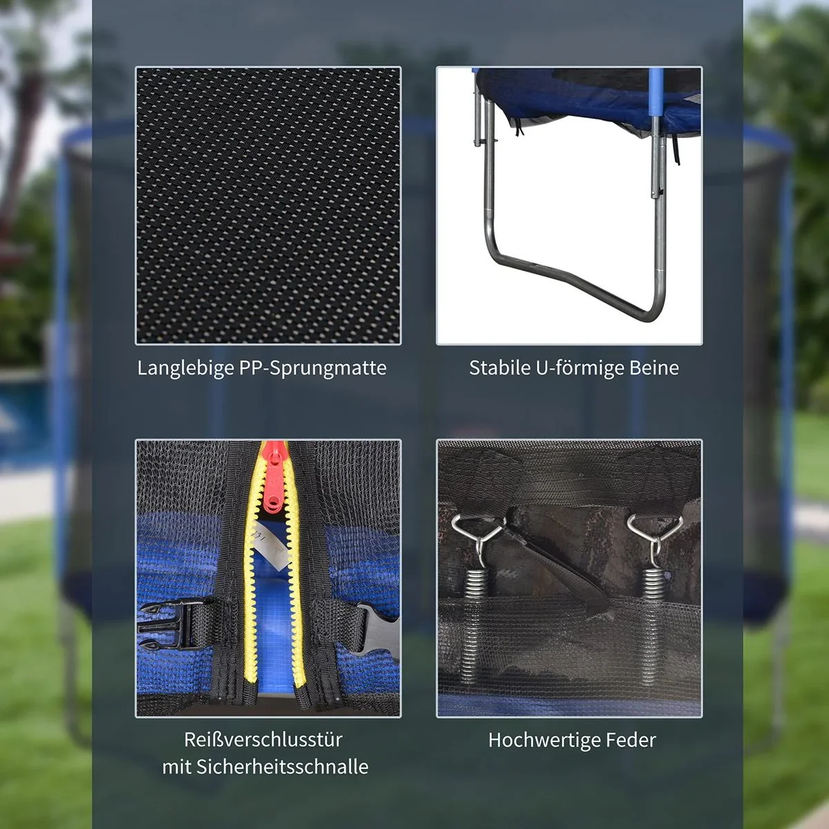 Trampolin mit Sicherheitsnetz blau, schwarz - 4