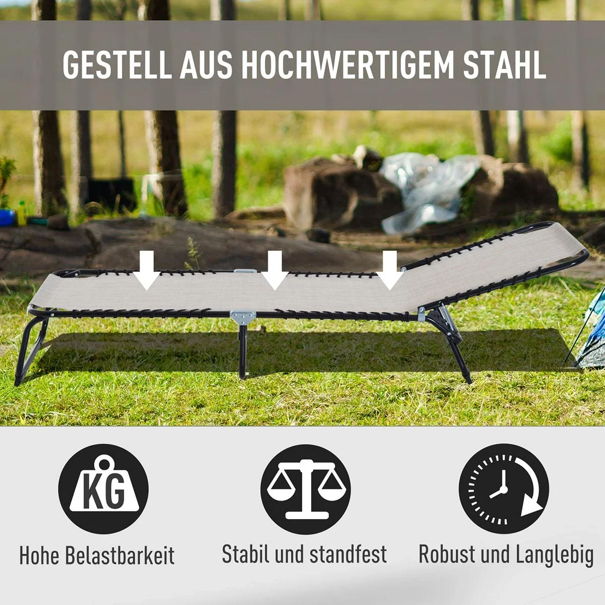 Sonnenliege faltbar Gartenliege Klappliege Garten 4-stufige Rückenlehne verstellbar Stahl Mesh-Stoff Beige197 x 58 x 76 - 1