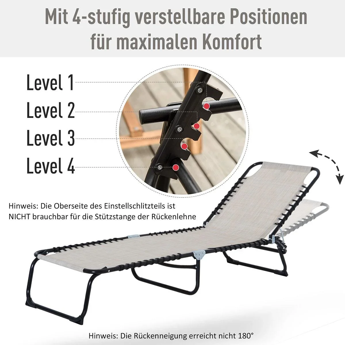 Sonnenliege faltbar Gartenliege Klappliege Garten 4-stufige Rückenlehne verstellbar Stahl Mesh-Stoff Beige197 x 58 x 76 - 4