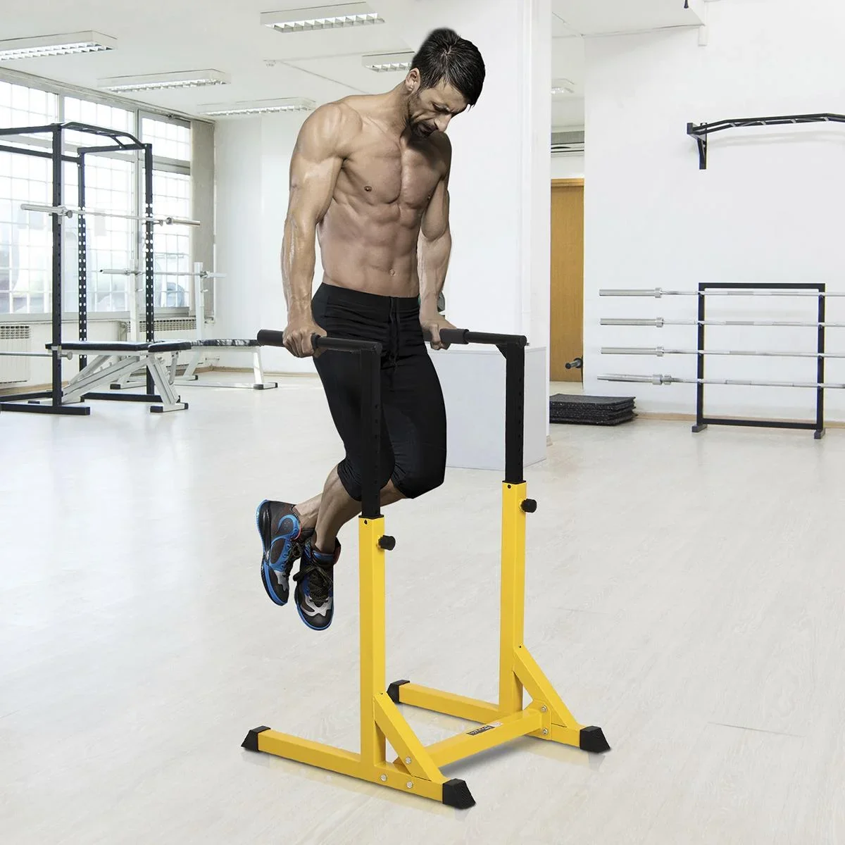 Dipstation Klimmzugstange Kraftstation mit Hantelbank Bauchtrainer klappbar Rückentrainer Stahl Max.100KG ideal für Hom - 0