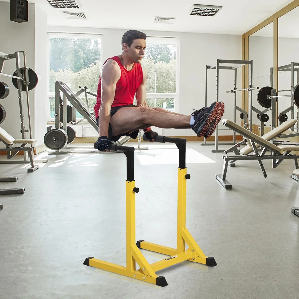 Dipstation Klimmzugstange Kraftstation mit Hantelbank Bauchtrainer klappbar Rückentrainer Stahl Max.100KG ideal für Hom - 2
