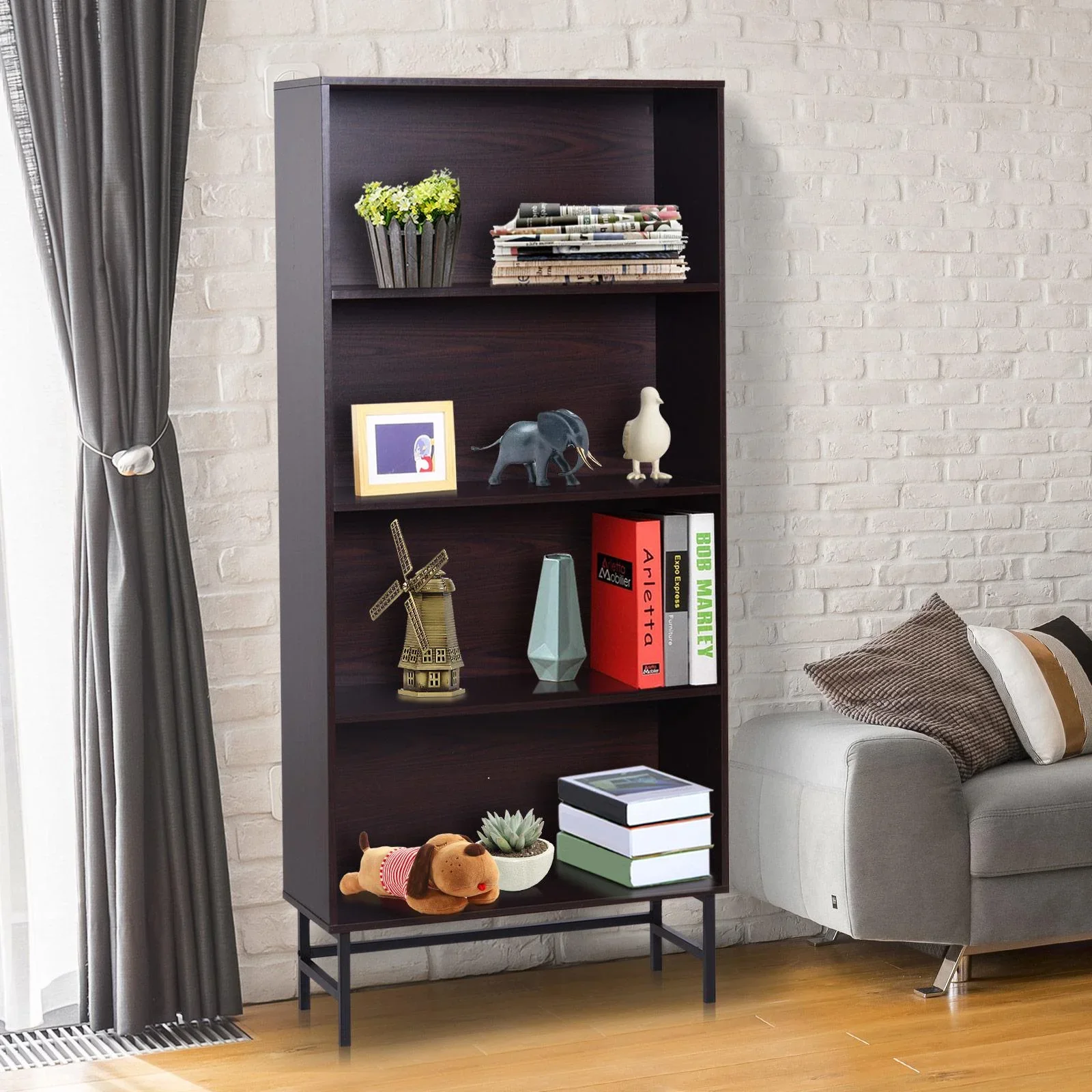 Standregal Aktenregal Bücherregal Büroregal Holzregal Arbeitszimmer 4 Fächer Dunkelkaffee 80 x 29,5 x 180 cm - 1