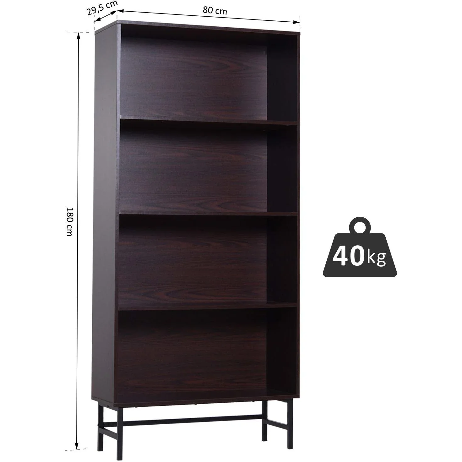 Standregal Aktenregal Bücherregal Büroregal Holzregal Arbeitszimmer 4 Fächer Dunkelkaffee 80 x 29,5 x 180 cm - 6