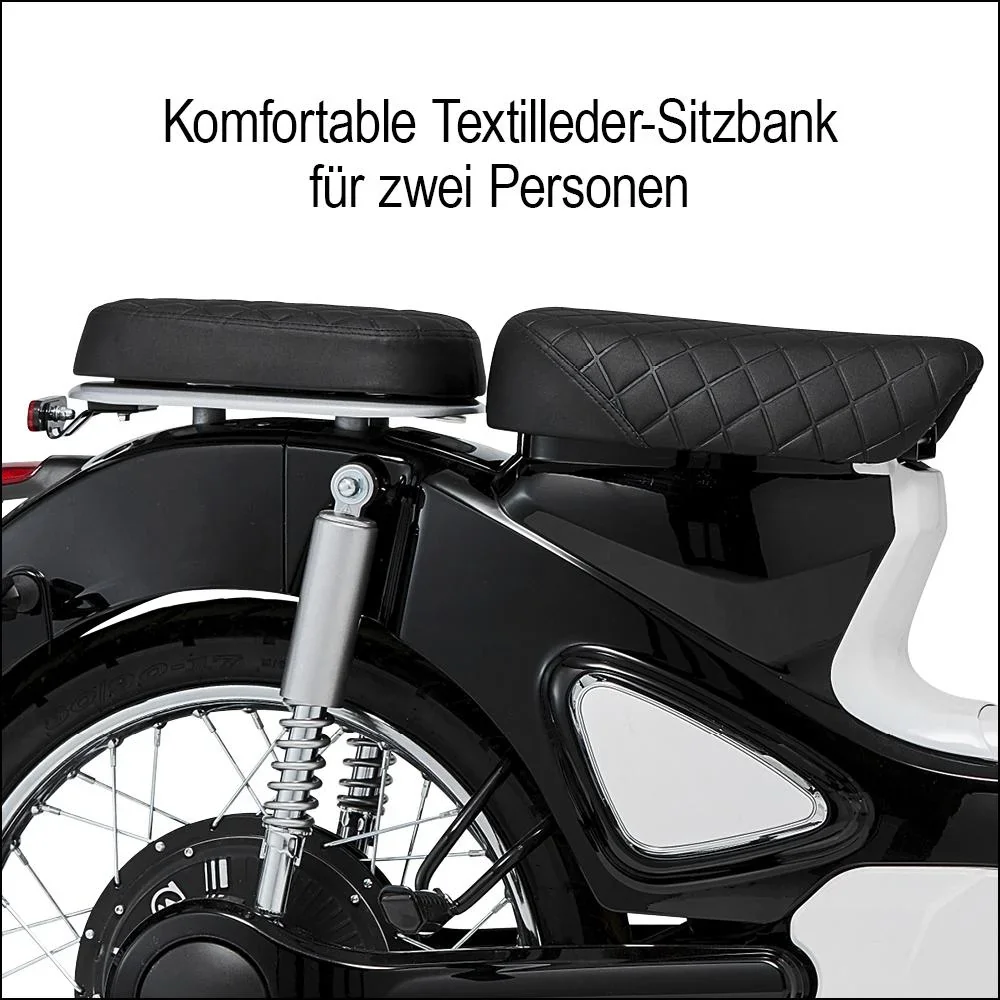 E-Roller / Retromofa "Turin" 45 km/h inklusive 26 Ah Lithium-Akku schwarz/weiß - 3