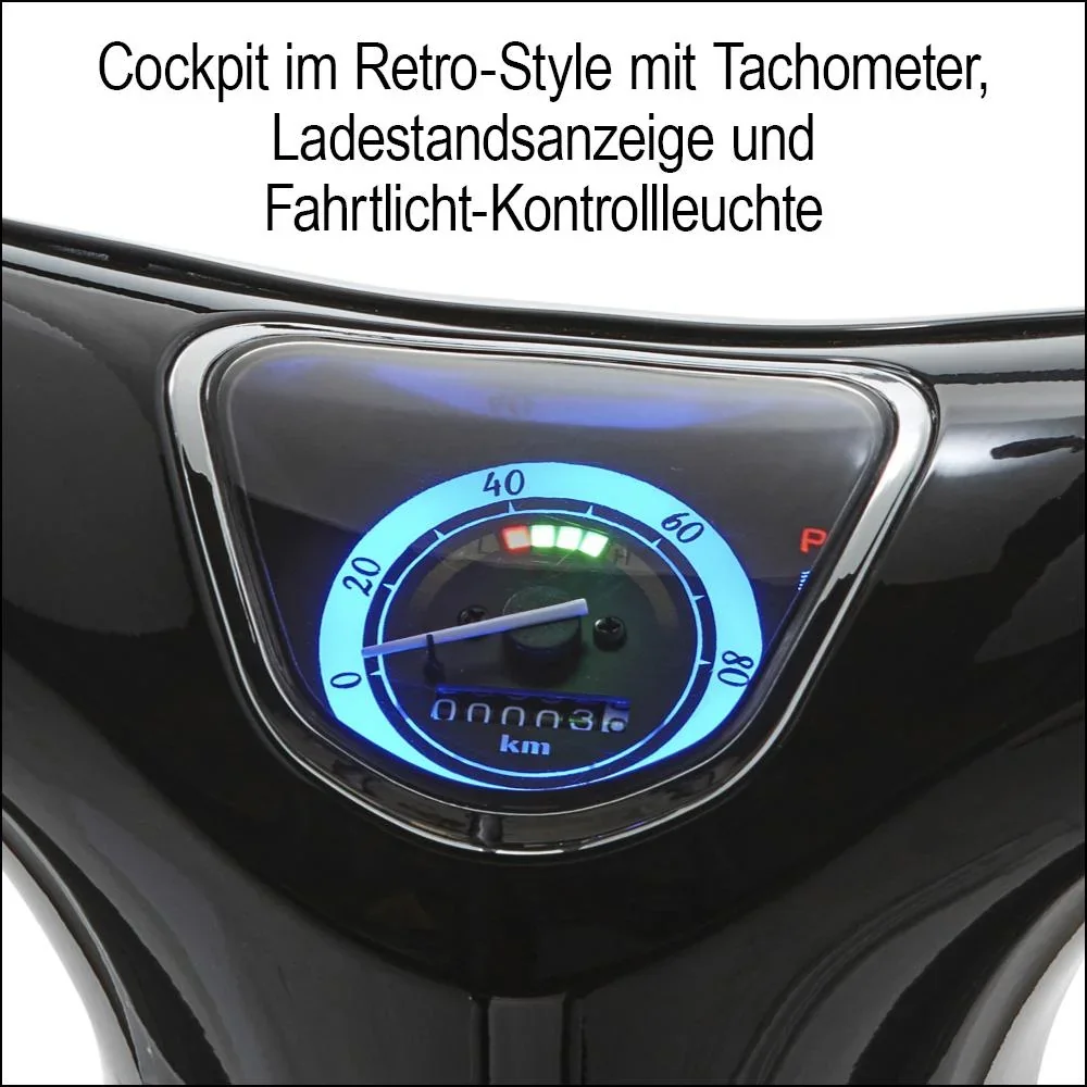 E-Roller / Retromofa "Turin" 45 km/h inklusive 26 Ah Lithium-Akku schwarz/weiß - 5