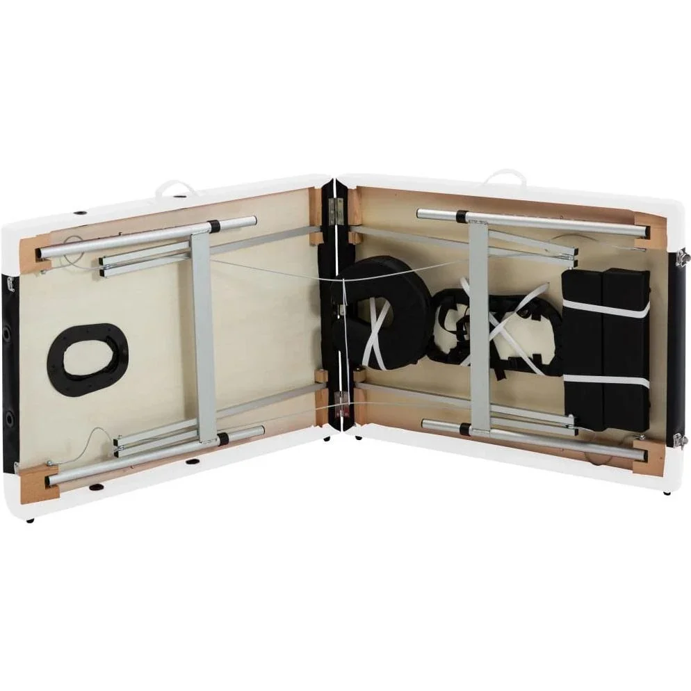 Klappbarer Massagetisch 2 Zonen Aluminiumgestell schwarz und weiß - 4