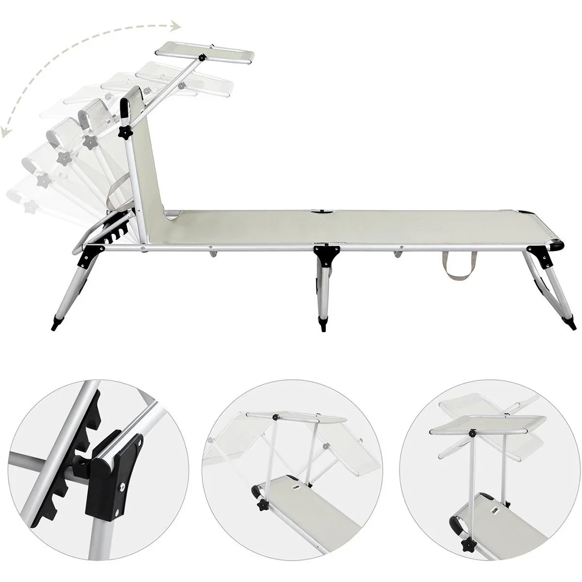 Liege 'Malta' mit Schiebedach Aluminiumcreme 210 x 61 x 35cm - 1