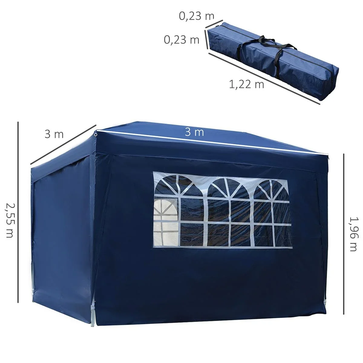 Pavillon 3x3m Faltpavillon 4 Seitenwände mit Fenster Tür mit Reißverschluss Festzelt Gartenzelt Pop-Up-Pavillon inkl. He - 3