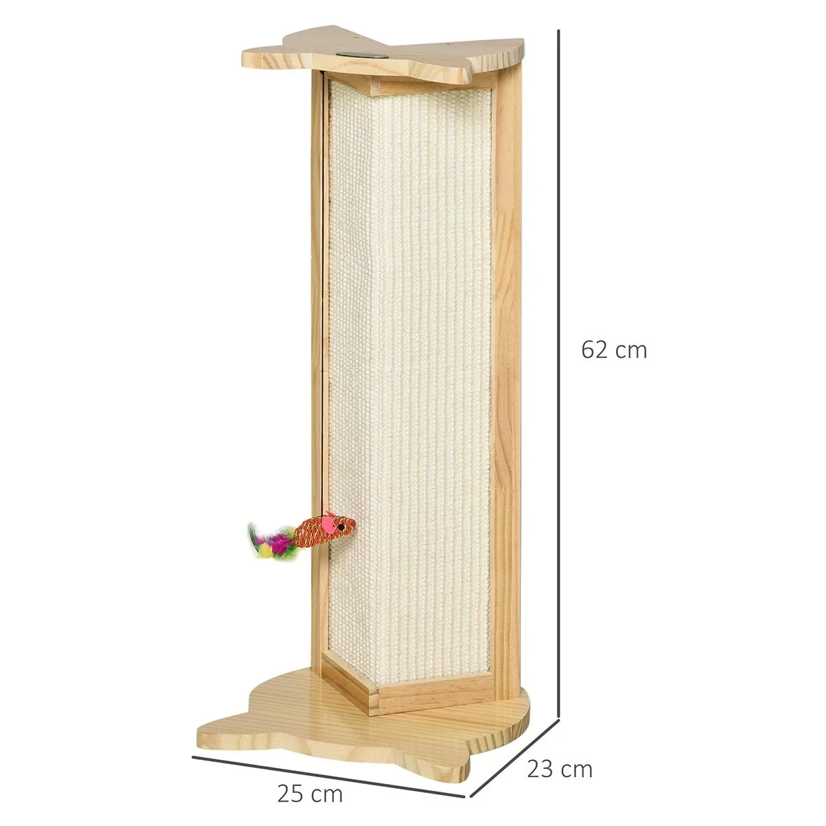 Eck-Kratzbrett Katzenkratzbrett für Wand oder Ecken 62 cm Höhe Wandkratzbrett mit hängendem Spielzeug Sisal Kiefernholz - 1