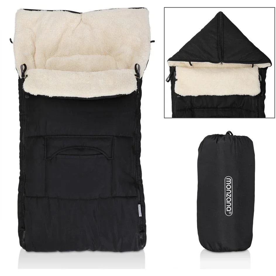 BabyGaga Kinderwagen-Fußsack Schwarz | Teddy | Maxi-Cosi | mit Aufbewahrungstasche - 0
