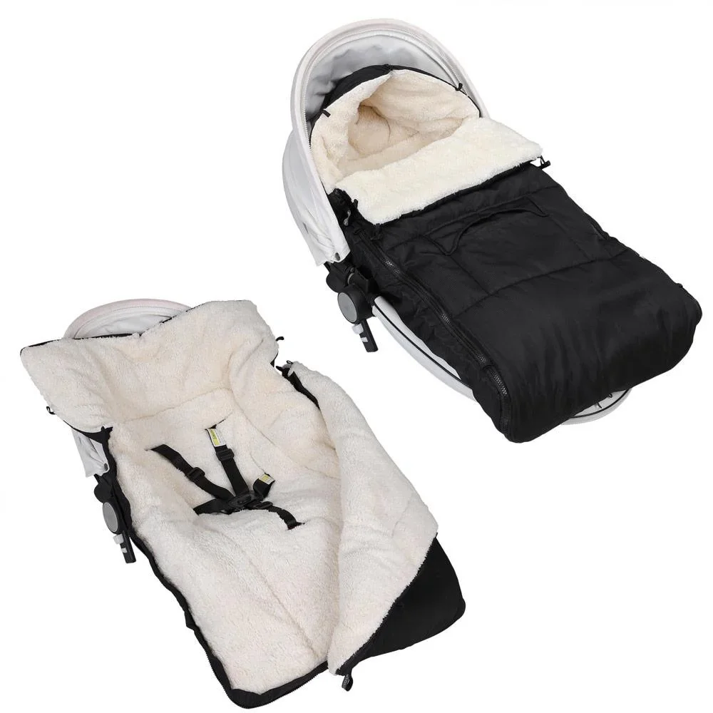 BabyGaga Kinderwagen-Fußsack Schwarz | Teddy | Maxi-Cosi | mit Aufbewahrungstasche - 1