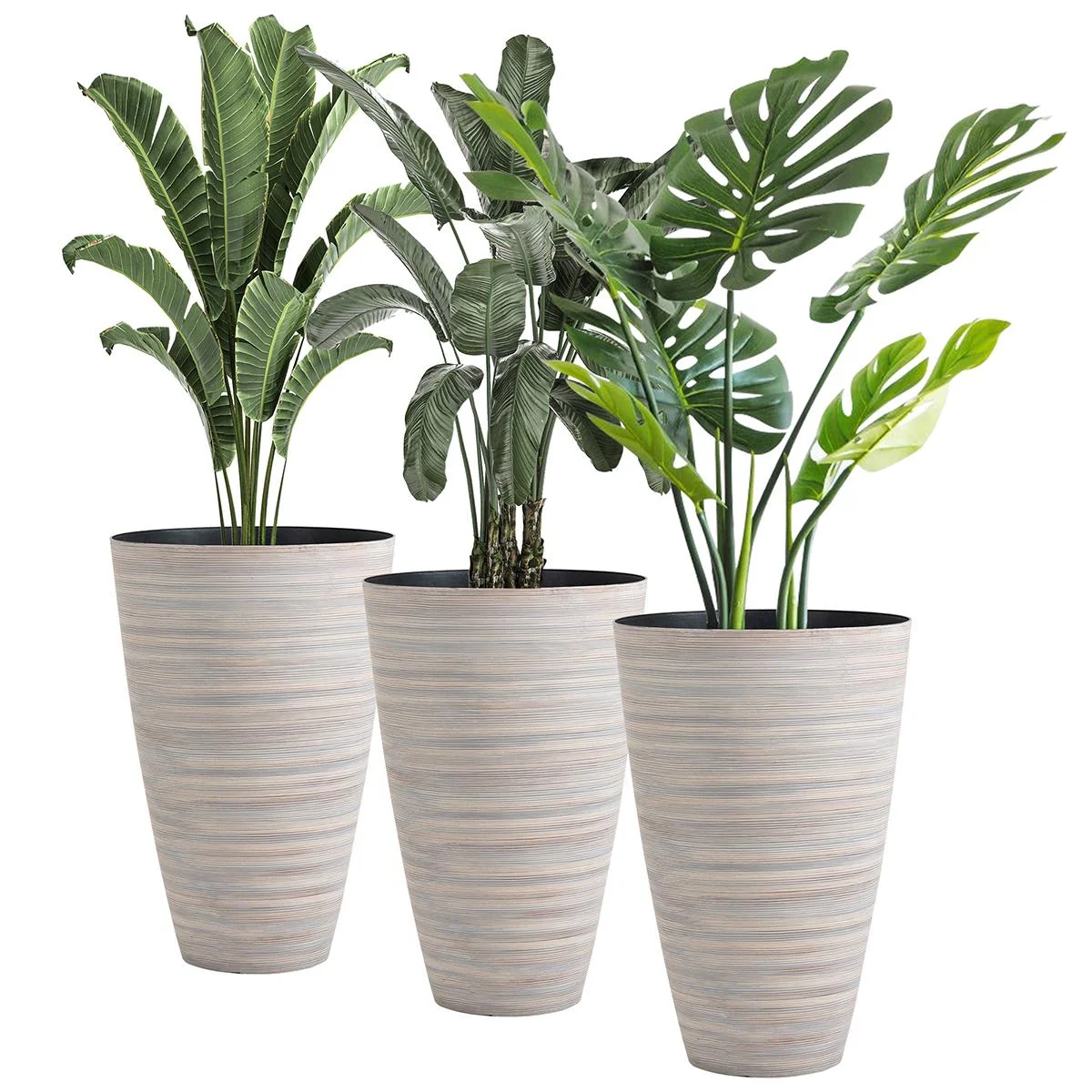 3er Set Blumentöpfe Ø 46,5 cm Höhe 60 cm Pflanztöpfe aus stabilem Kunststoff cremeweiß - 1