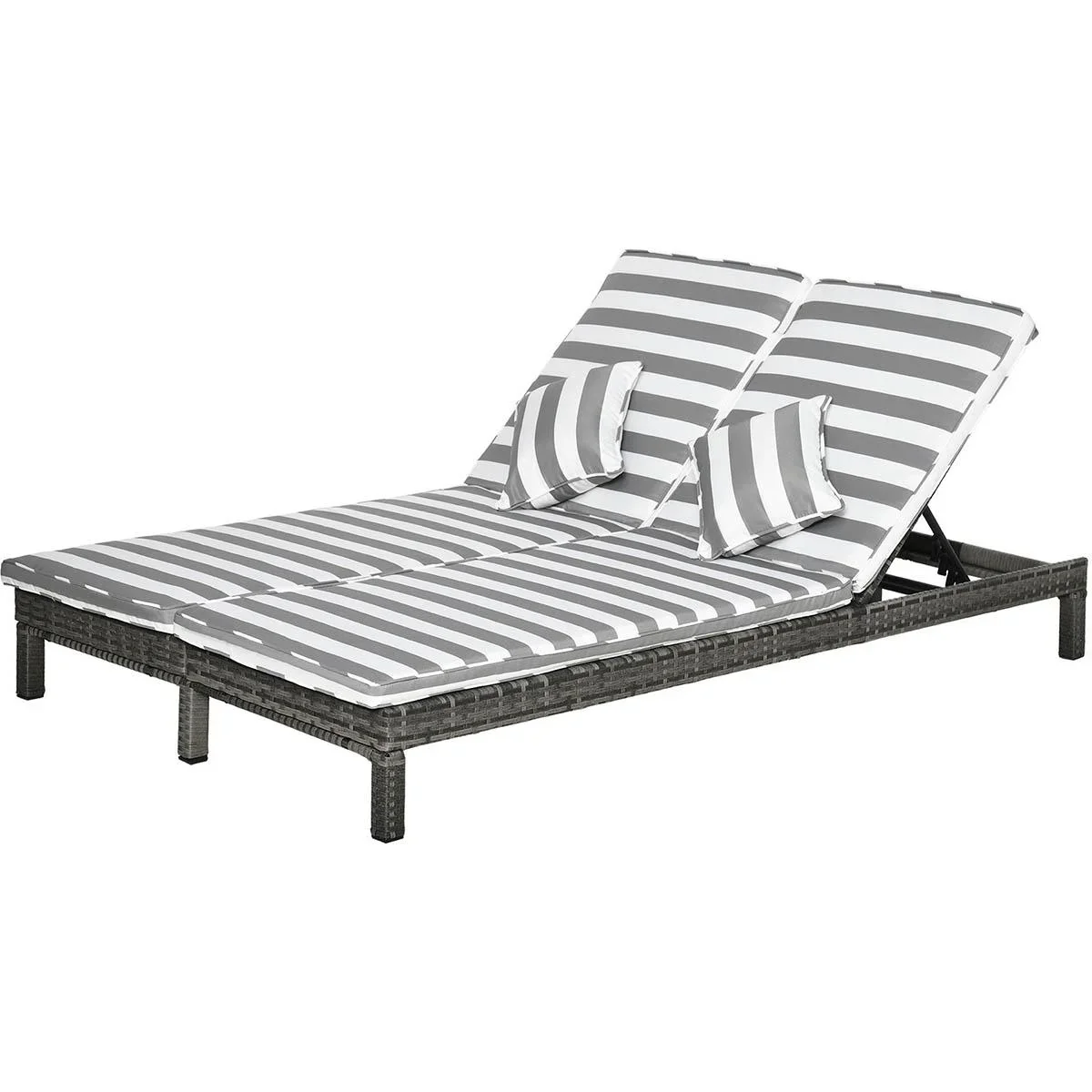 Doppelliege mit verstellbaren Rückenlehnen, Rattanoptik, grau+weiß , 196 x 120 x 28 cm - 3