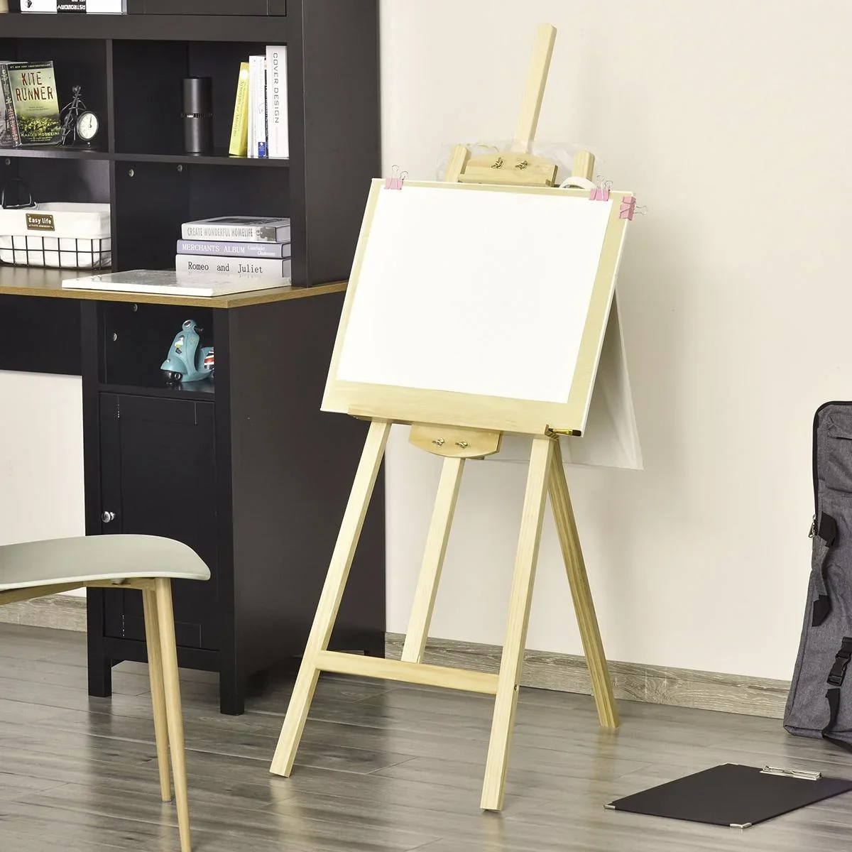 Staffelei Keilrahmen Atelierstaffelei 90° einstellbar mit Halterung Kiefernholz Natur 51,5 x 71,5 x 134,5 cm - 1