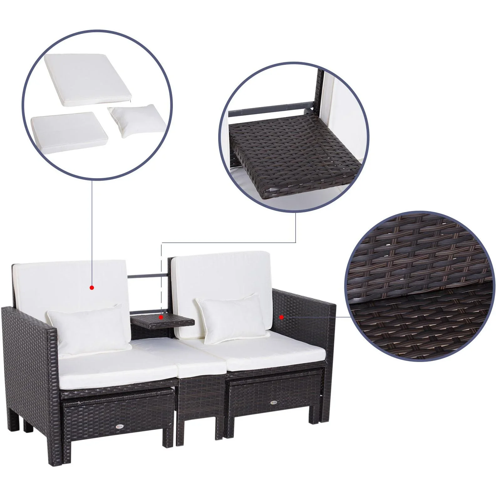 3-tlg, Gartenmöbel Gartensofa Lounge Gartenset Sitzgruppe Rattenmöbel Braun Polyrattan + Metall - 5