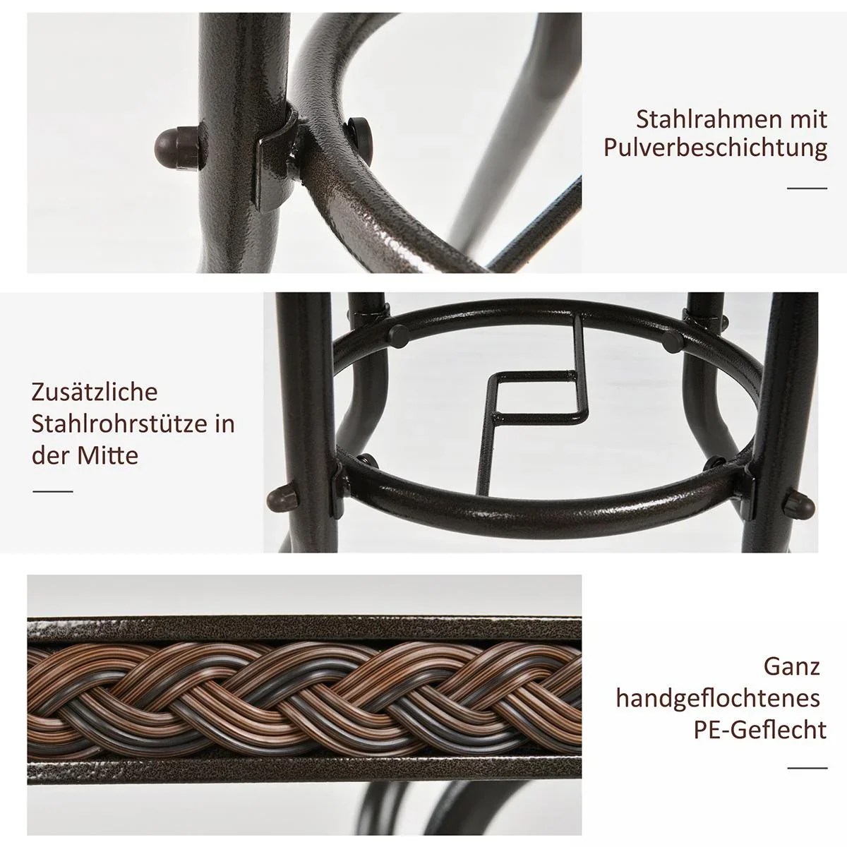 Rattan Gartentisch runder Esstisch Glastisch Gartenmöbel Tisch Polyrattan+gehärtetes Glas Braun Ø80 x 71H cm - 1