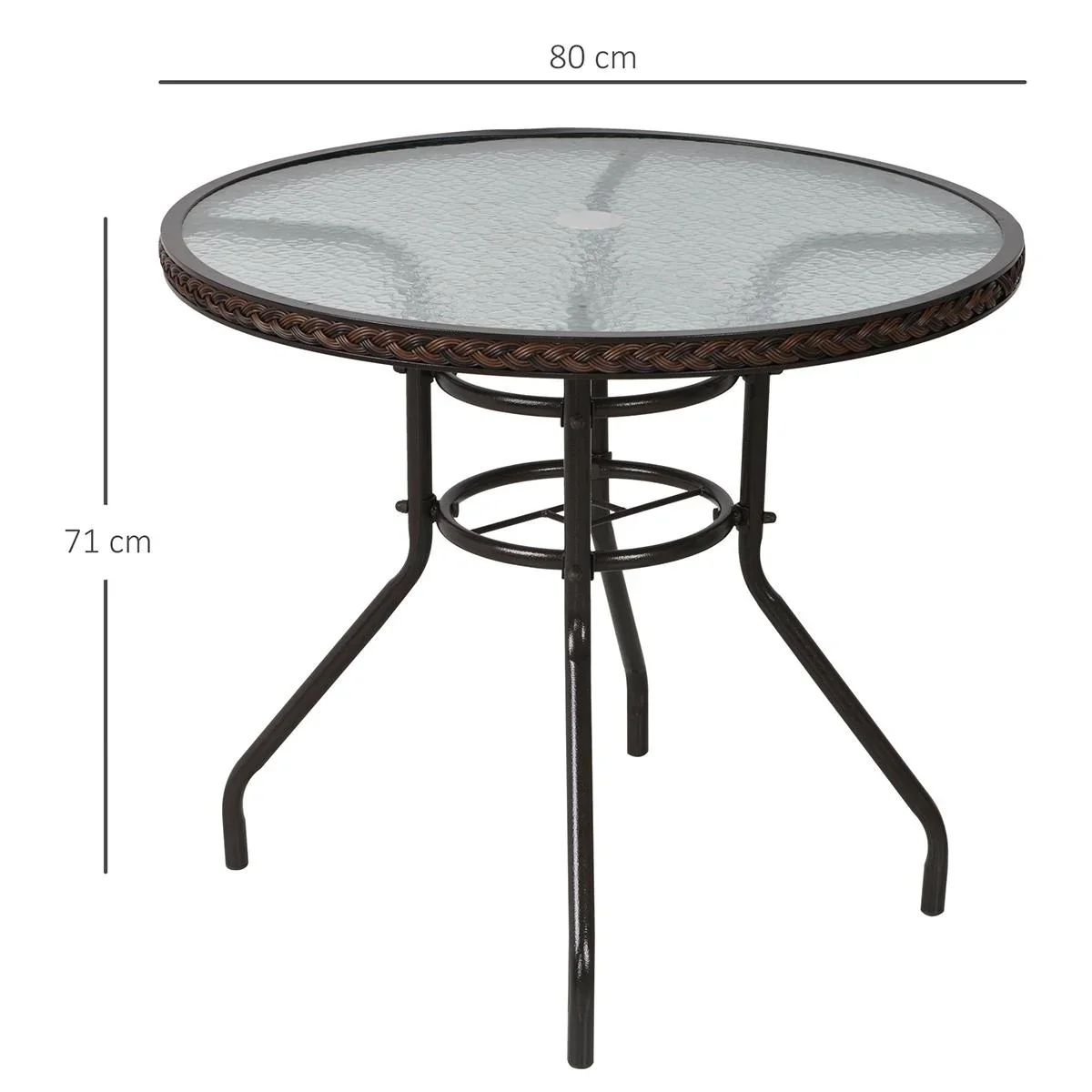 Rattan Gartentisch runder Esstisch Glastisch Gartenmöbel Tisch Polyrattan+gehärtetes Glas Braun Ø80 x 71H cm - 3