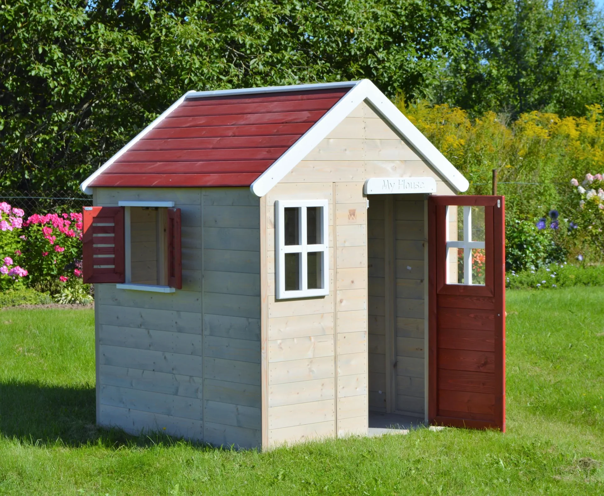 Holz Spielhaus Gecko rot-weiss, 120x120x155 cm - 4
