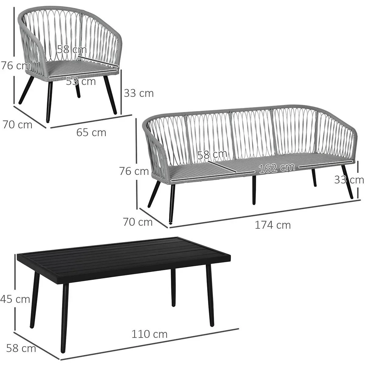Polyrattan Gartenmöbel Set 4-teiliges Rattensofa-Set Sitzgruppe Sitzgarnitur für Pause Lounge Teetisch mit Sofa Kissen A - 1
