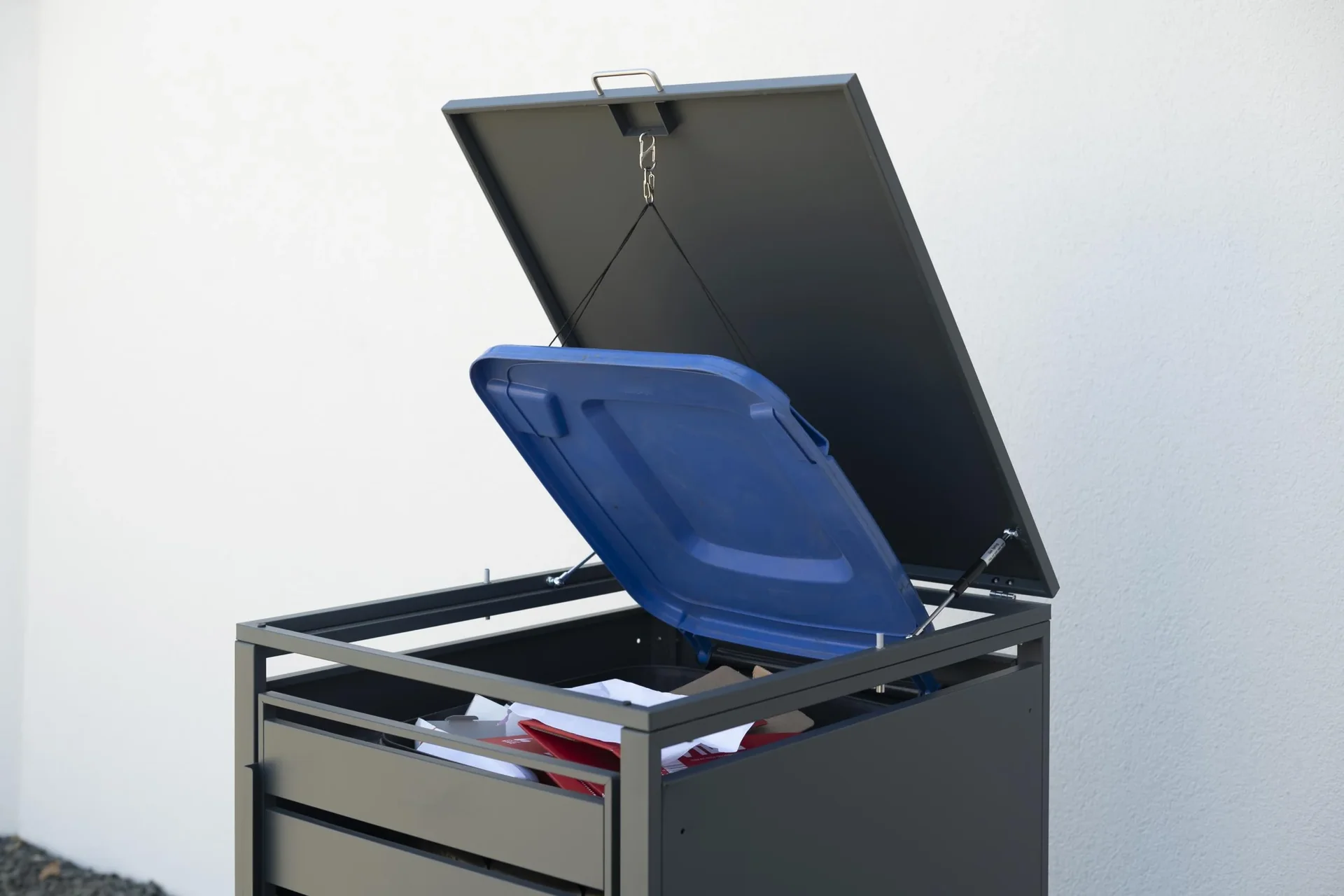 Mülltonnenbox 1-fach mit Deckel, Anthrazit - 4