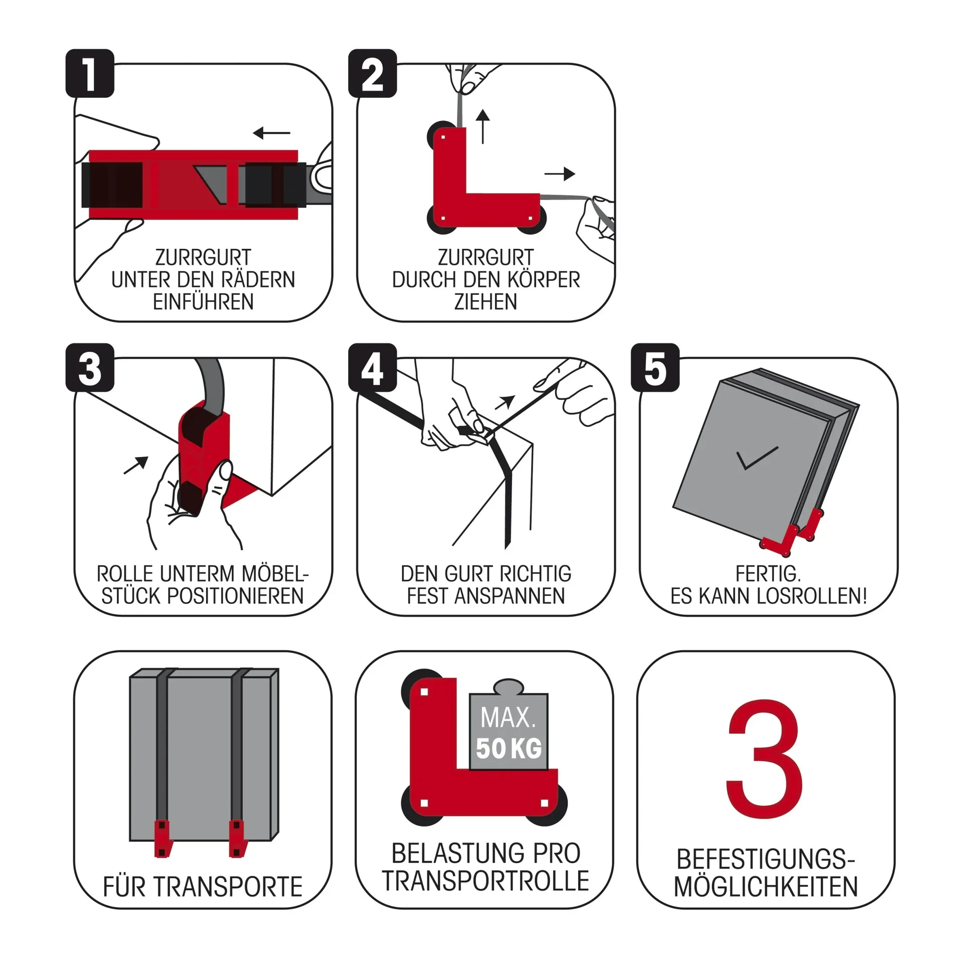 Transportrollen 2er Set rot - 7