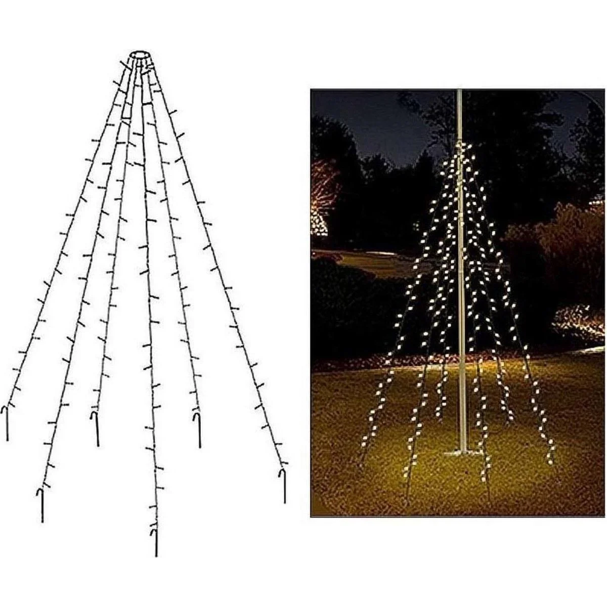 Fahnenmast SET of 2 - Beleuchtung - 400 LEDs - 8 Meter - Warmweißes Licht - wasserdicht - 4